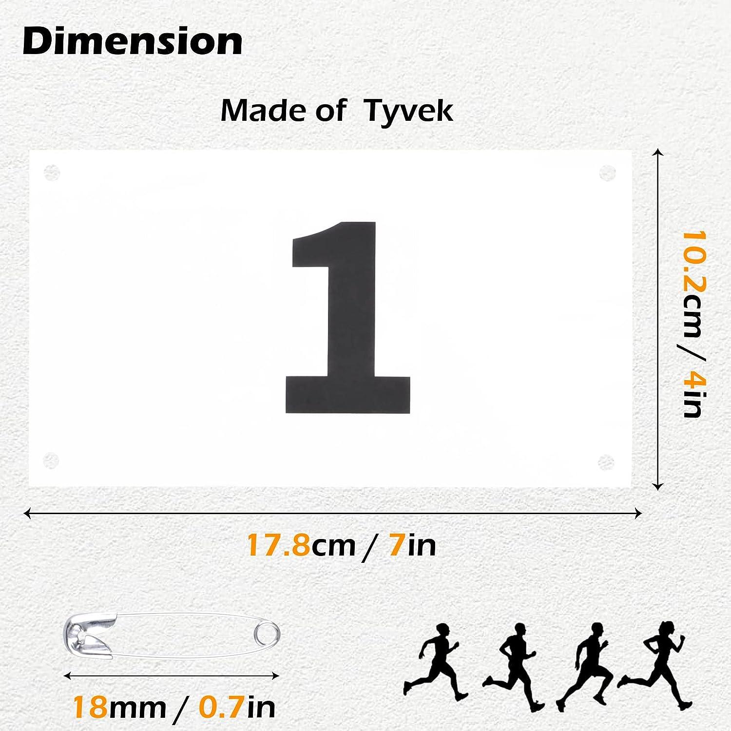 TRIWONDER Tyvek Running Bib Competitor Numbers with Safety  Pins, Running Numbers Paper Tags for Marathon Races (Colorful - Numbers  001-200) : Sports & Outdoors