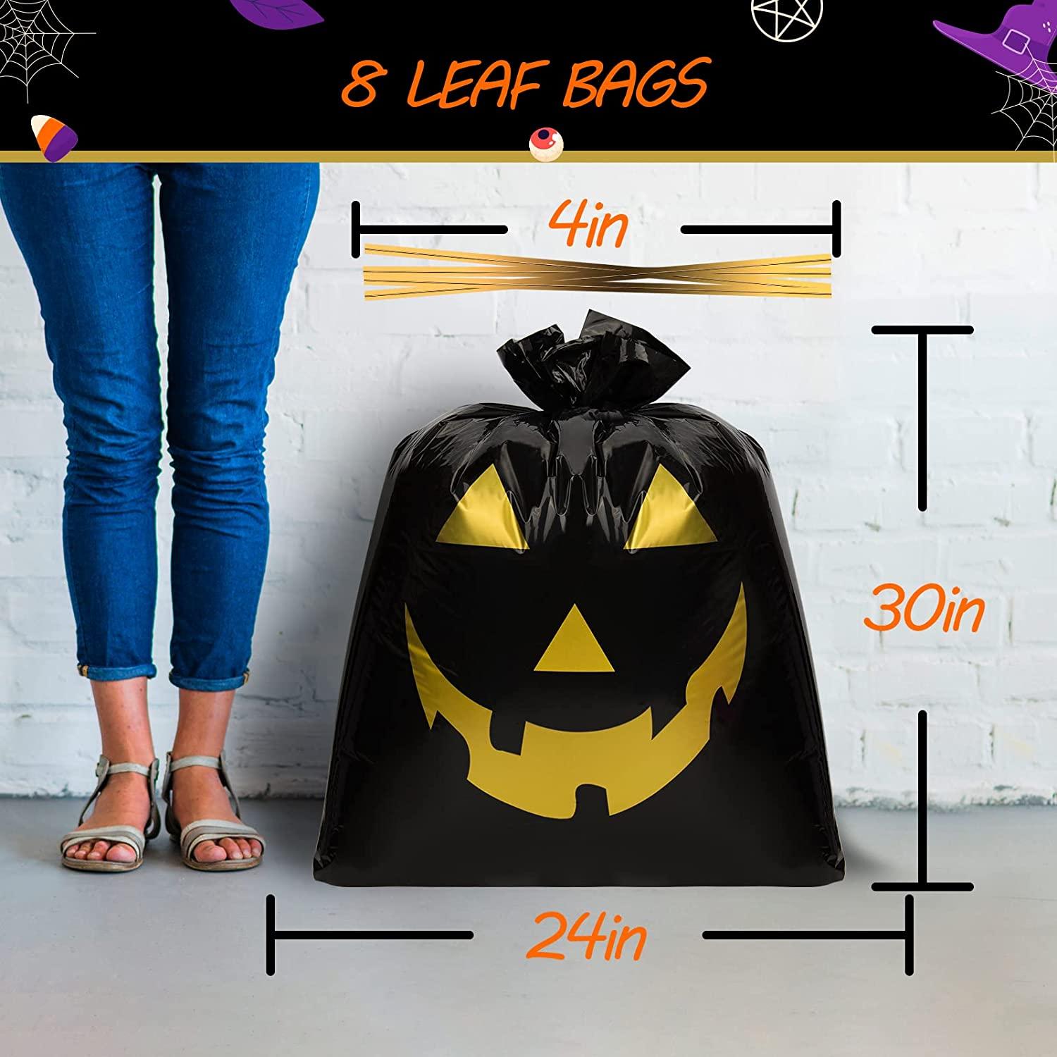 Halloween Leaf Bags 8 Pack 24x30in Pumpkin Trash Lawn Garbage Fall