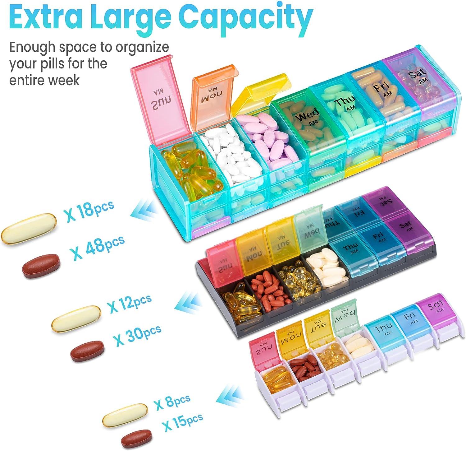 Betife Extra Large Supplement Organizer,Travel Weekly Pill Organizer  Bottle, Pill Dispenser with 7 Large Compartments, Organizer to Hold Monthly