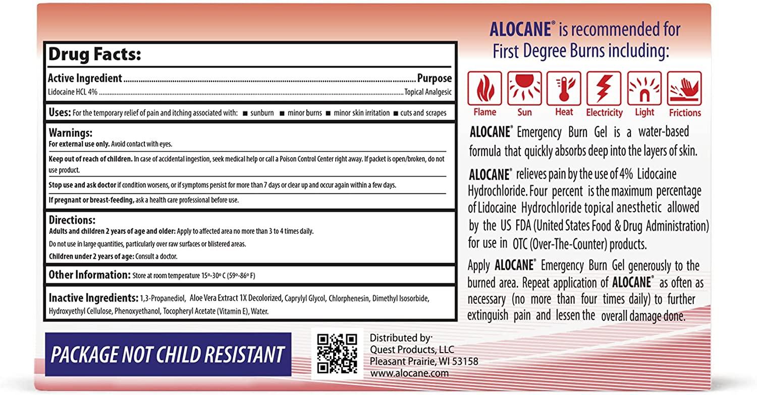 ALOCANE Emergency Burn Gel Maximum Strength 4 Lidocaine Individual Use