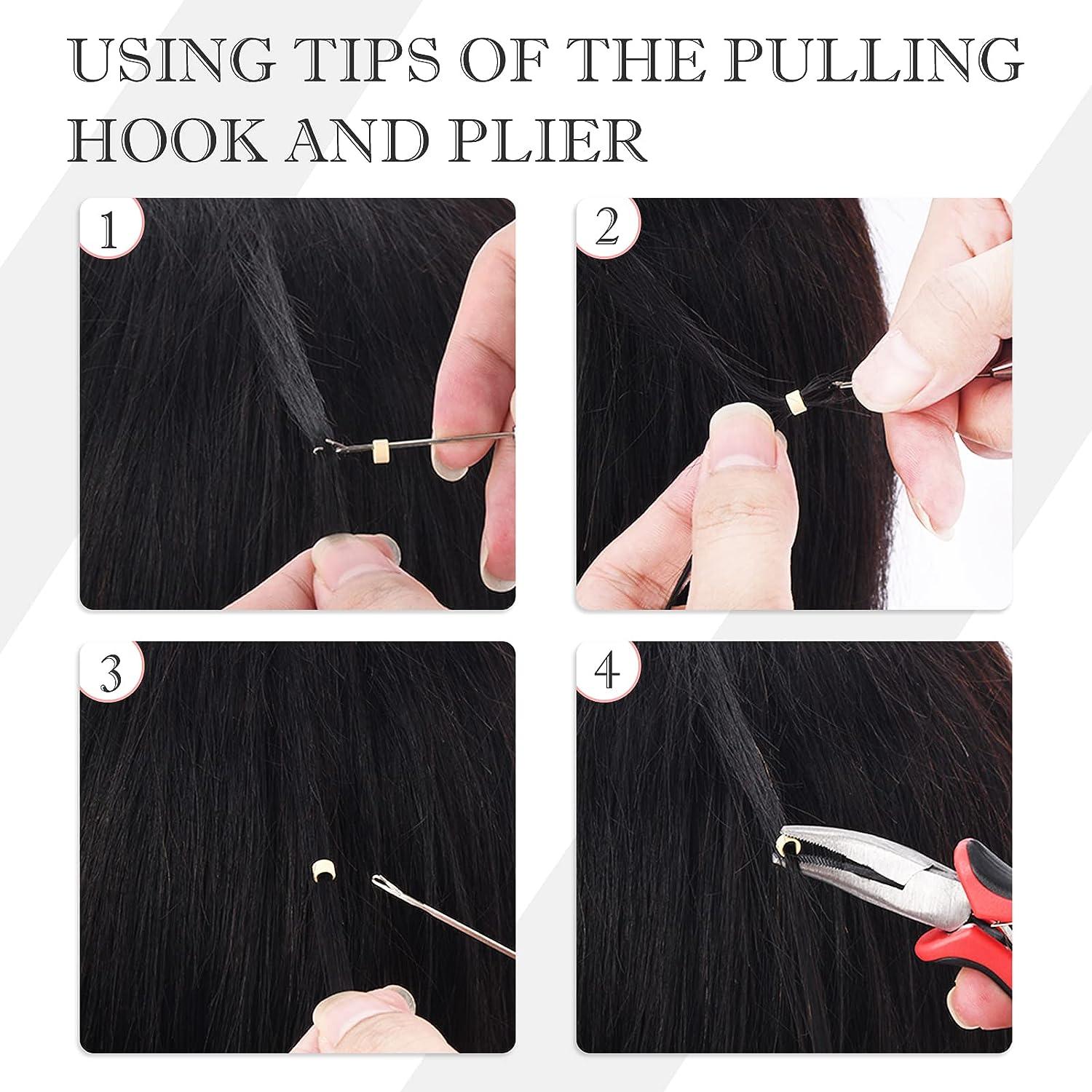 My Hair Tools Hair Extension Nano Rings Threader Loop Hook Pulling Needle  Tool 3pcs Micro Beads Links Feather Hair Extensions Threading Tool (3Pcs