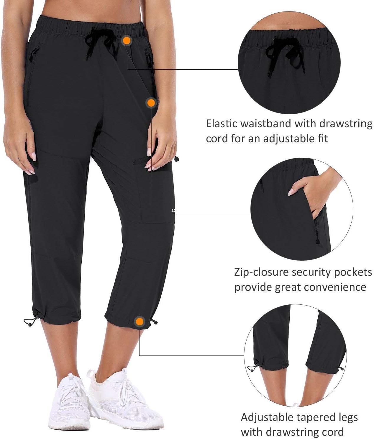 BALEAF Women's Hiking Cargo Capris Outdoor Lightweight Water Resistant Pants  UPF 50 Zipper Pockets 02-black-capri Large