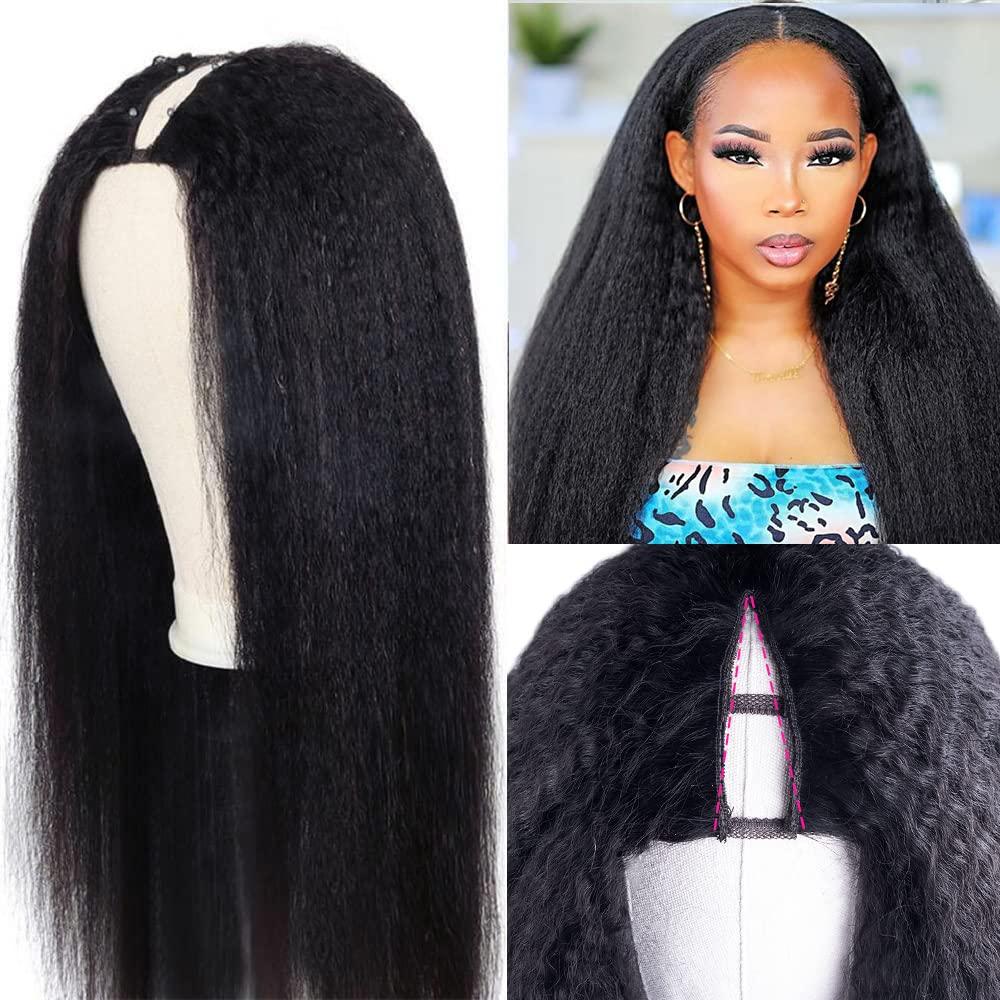 Abijale V Part Wigs Human Hair Brazilian Virgin Kinky Straight Human Hair  Wigs for Black Women Upgrade U Part Wigs No Leave Out Lace Front Wigs  Glueless Full Head Clip in Half