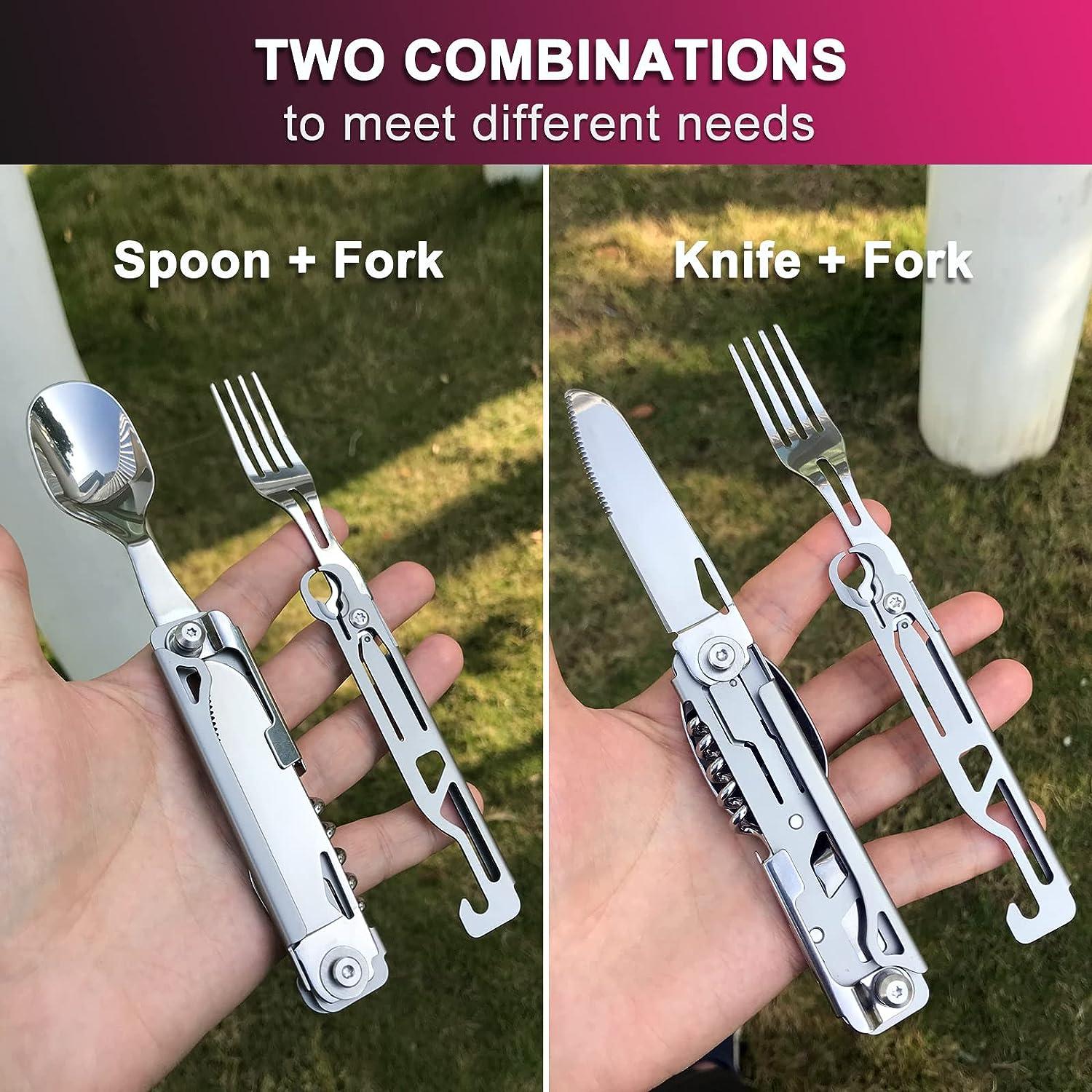 Portable Stainless Steel Cutlery Set With Foldable Fork, Spoon