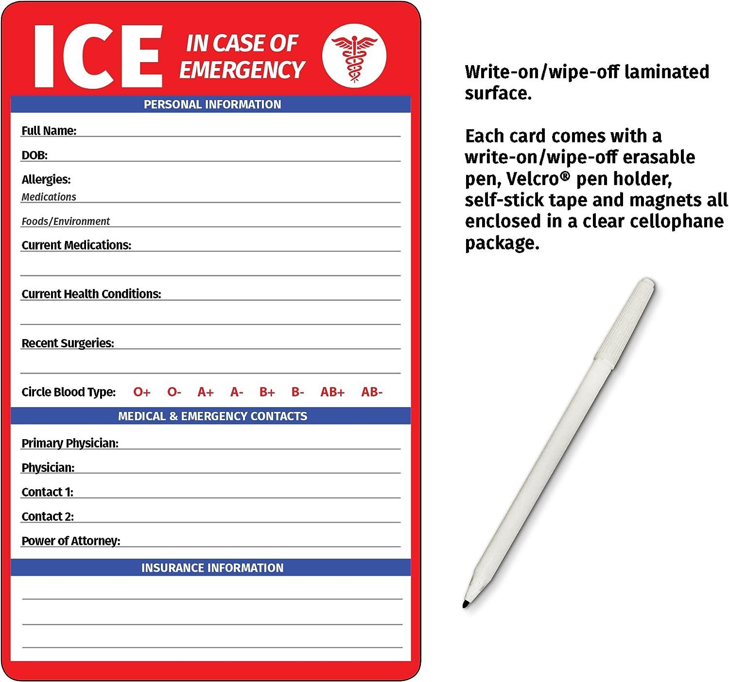 ICE Medical Card for Seniors - Emergency Fridge Magnet with Marker ...