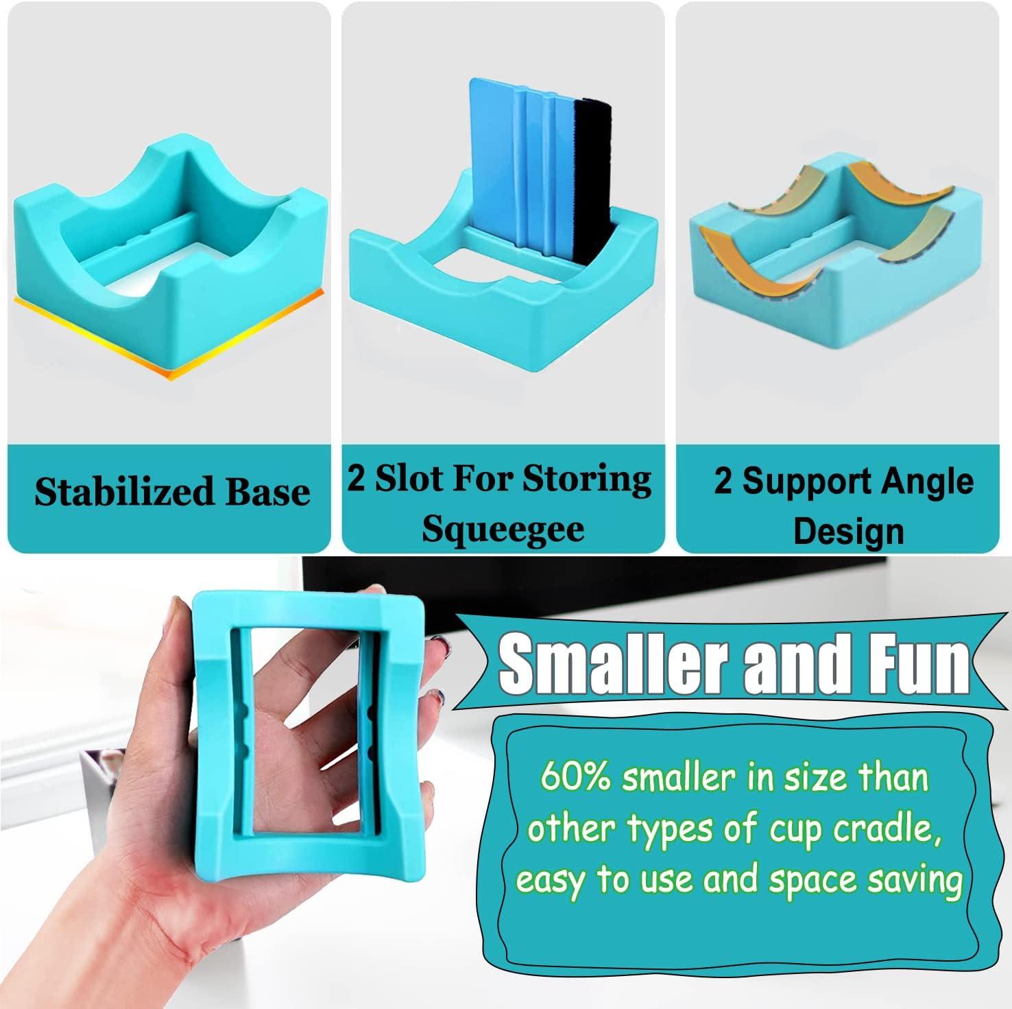 Silicone Cup Cradle Small Tumbler Holder with Built-in Slot and Felt Edge  Squeegee Decal Scraper Anti-Slip Tumbler Cup Stand - AliExpress
