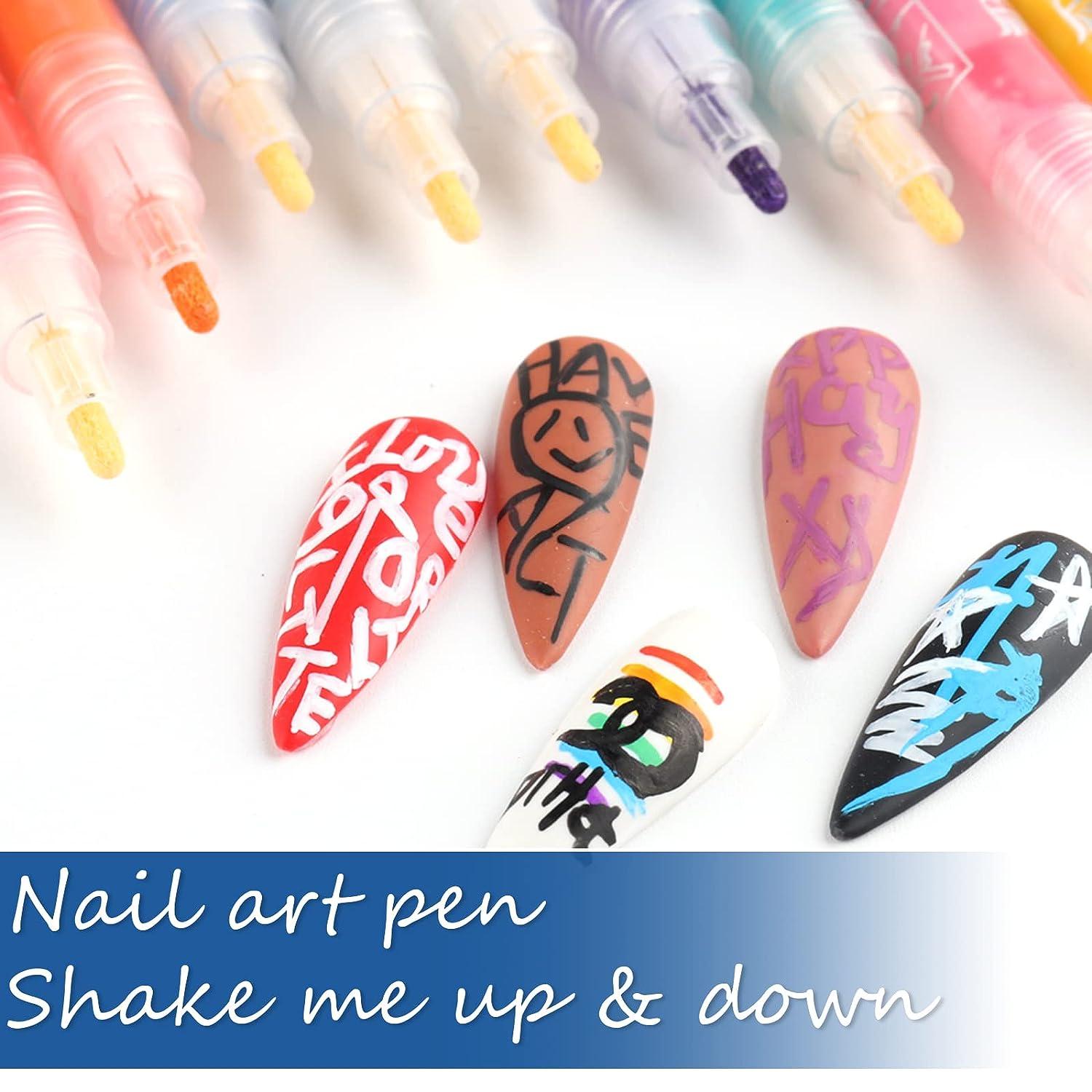U-Shinein 12 Colors Nail Art Pens 3D Painted Drawing Nail Graffiti
