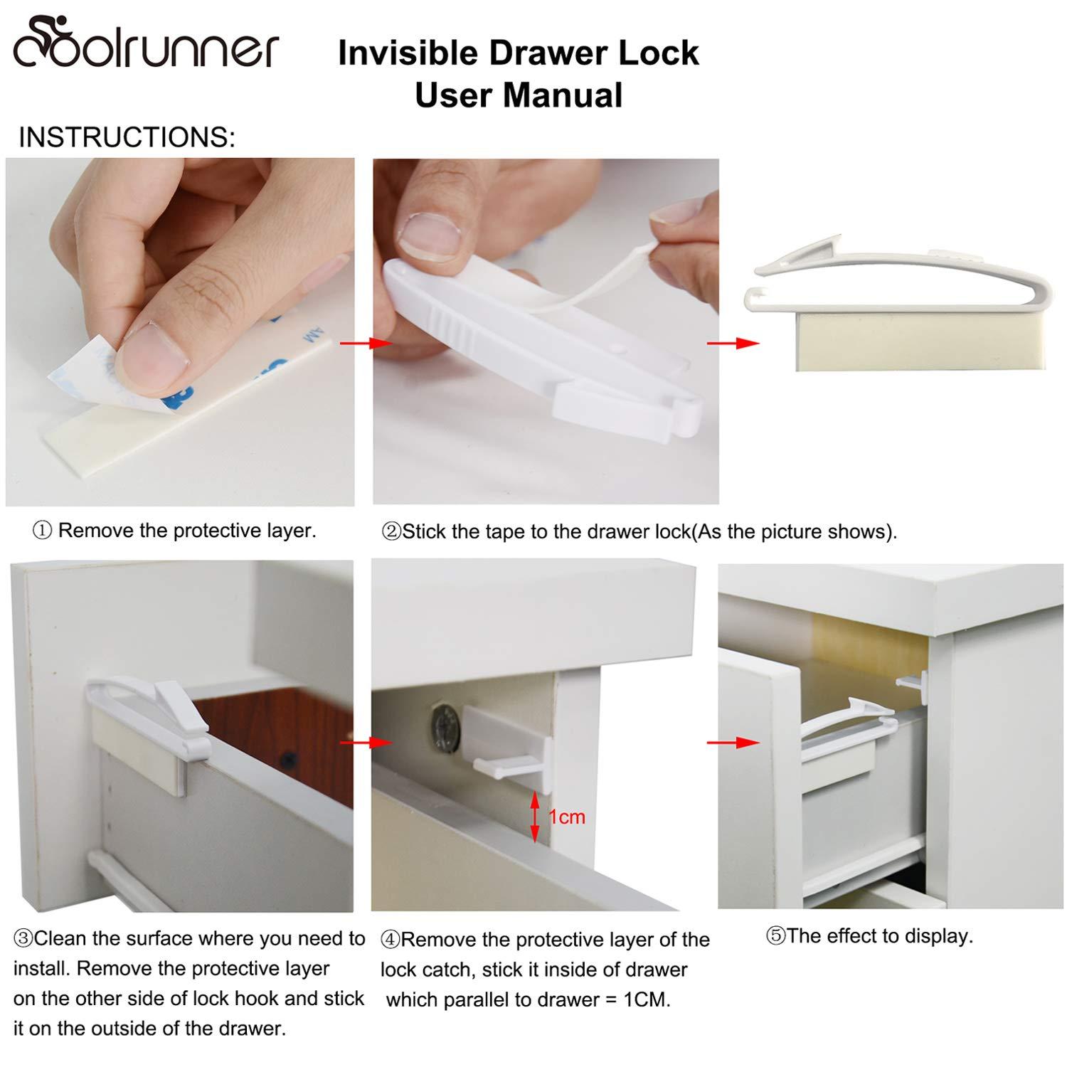 Child Safety Locks, Baby Proofing Drawers Locks, Coolrunner Baby Safety  Invisible Drawer Latches with Strong Adhesive for Baby Care - No Tools or  Drilling Required(8 Pack)