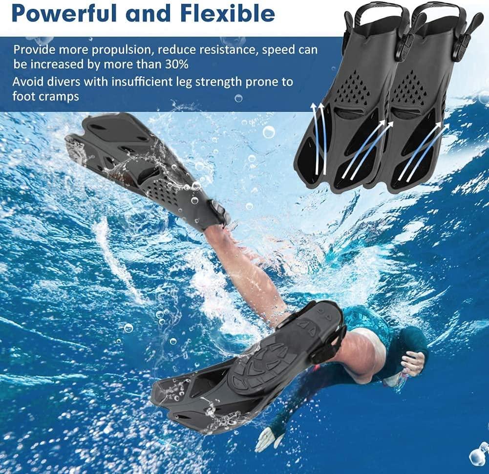 Happyouth Swim Fins Snorkel Fins Snorkeling Gear Flippers for Swimming  Short Diving Fins Travel Size with Mesh Bag Extra Fin Strap Open Heel  Adjustable Black L/XL(Adult US Size 9-13)