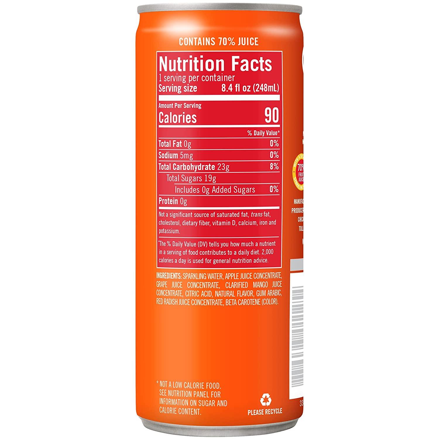 Izze Sparkling Juice Beverage, Mango, 8.4 Fl Oz, 24 Pack