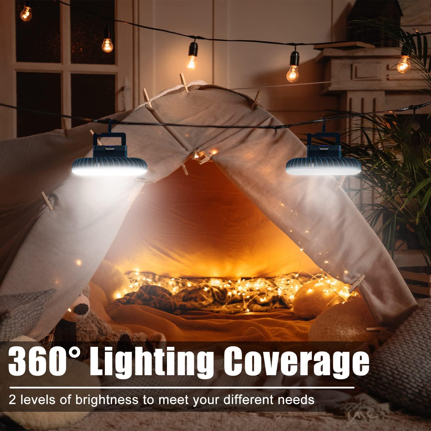 Portable Camping Fan with LED Lantern XTAUTO USB Rechargeable Waterproof  Tent Fan with Hanging Hook Magnet Survival Kits for Indoor Outdoor Hiking  Car Office Desk Outdoor Emergency Power Outage 2-pack