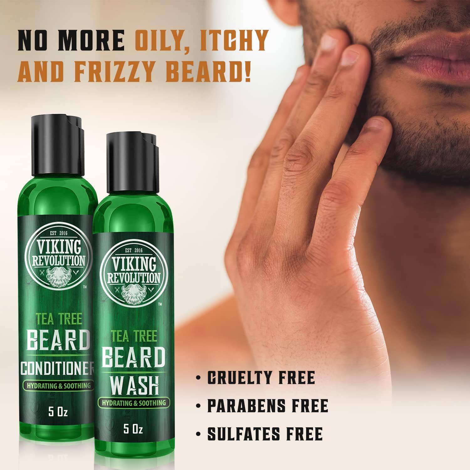 Viking Revolution Tea Tree Oil Beard Wash & Conditioner Set - Natural ...