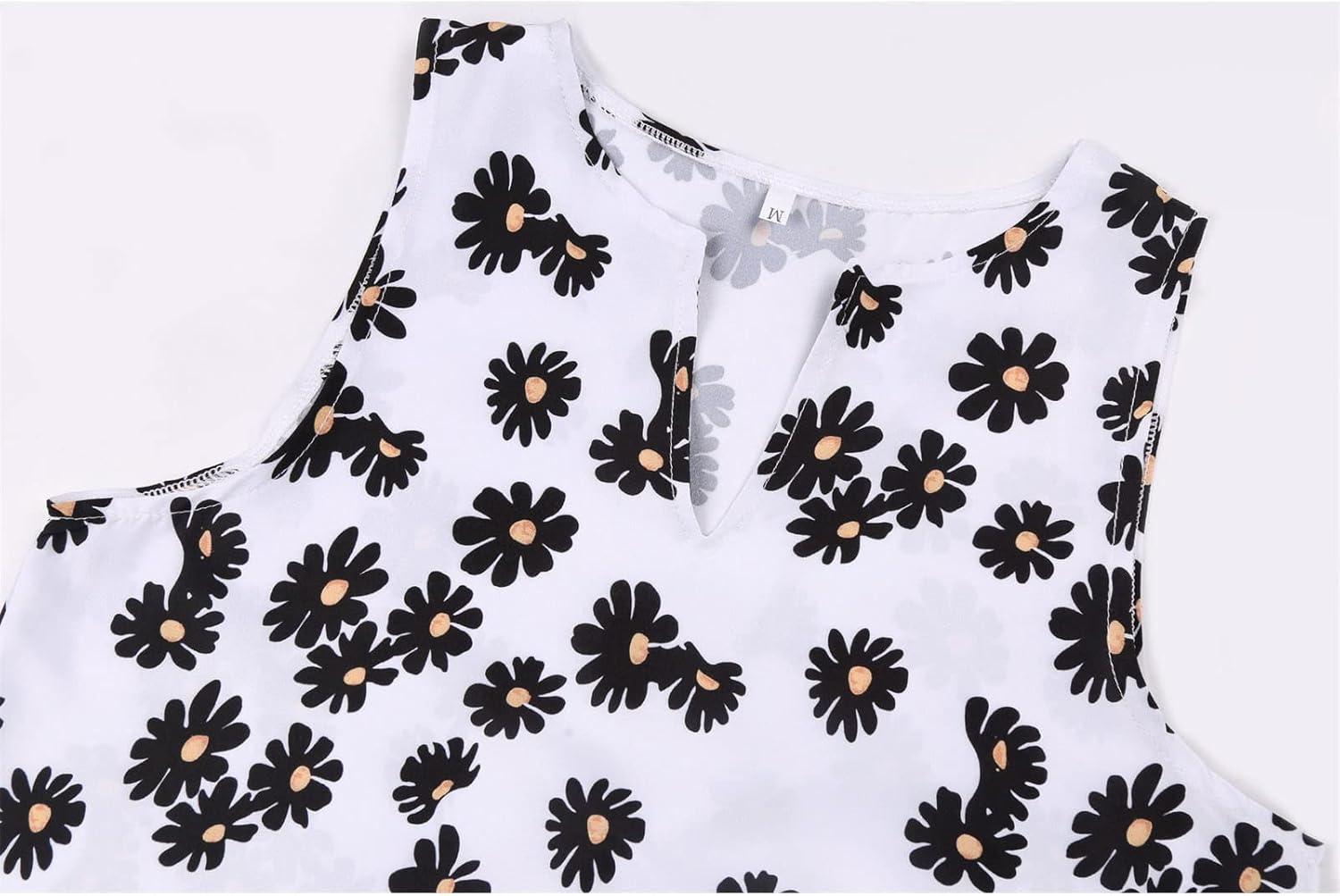 Women's Elegant Dresses Maxi Dress A Line Sleeveless Pleated Dress Casual Dress Flowers V-Neck Long Summer Dress M White