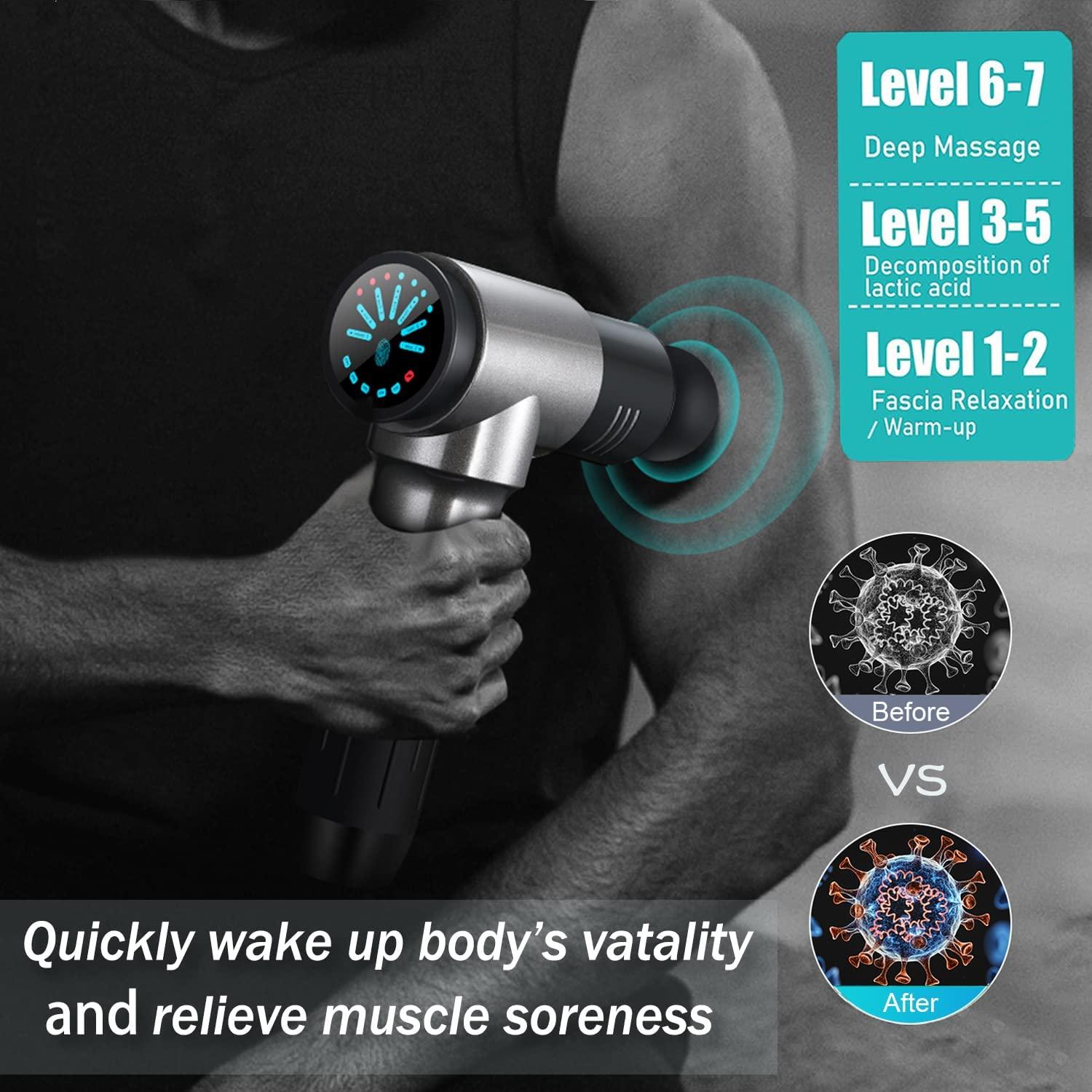 Portable Quiet Massage Gun Professional Deep Tissue Muscle Massager Gun  Percussion Handheld Electric Muscle Massager with 6 Speed Levels 4 Massage  Heads for Gym Office Home Post-Workout Recovery/Pain Relief