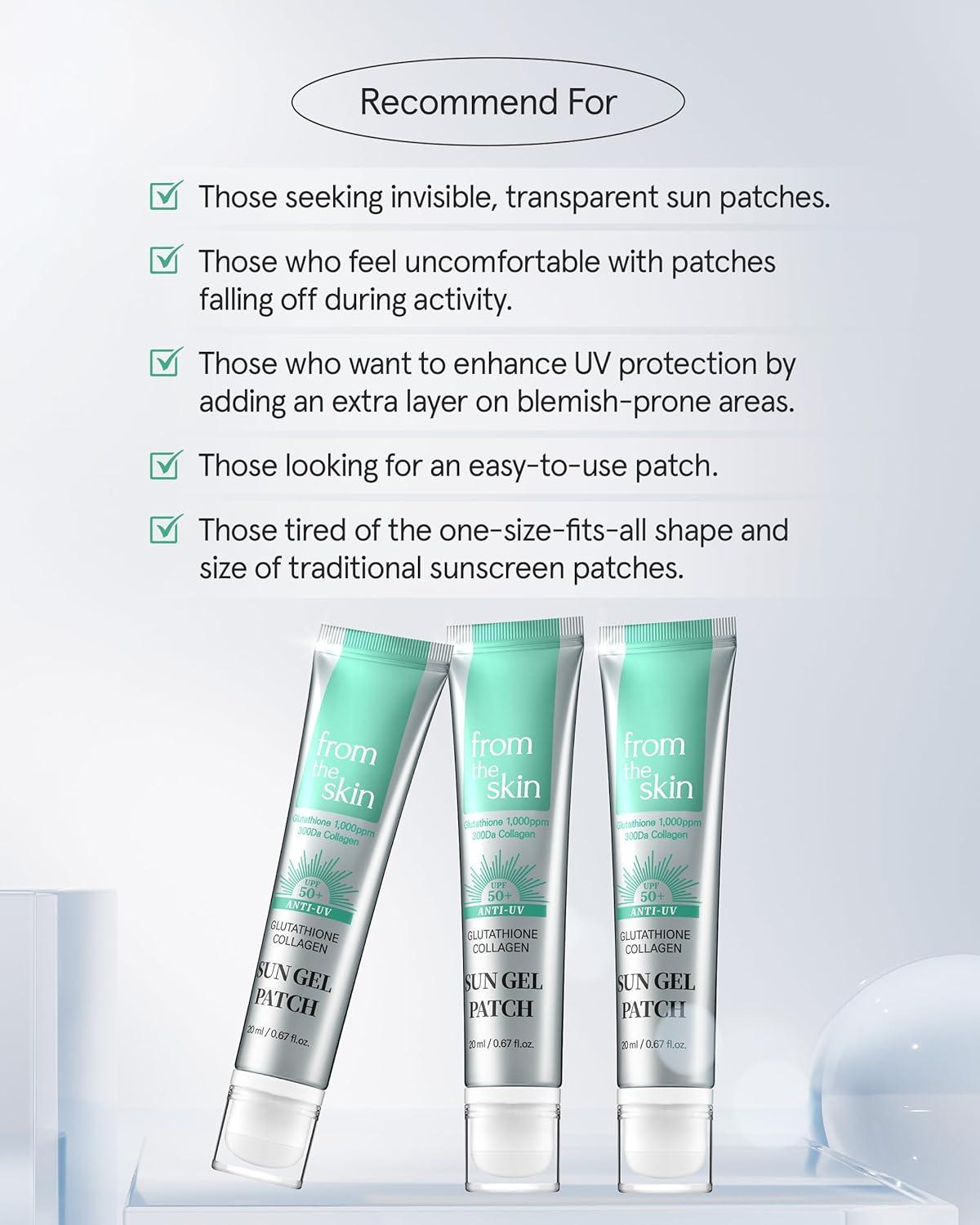 FROM THE SKIN Glutathione Collagen Sun Gel Patch Transparent Gel to High  Adhesion Invisible UV Shade