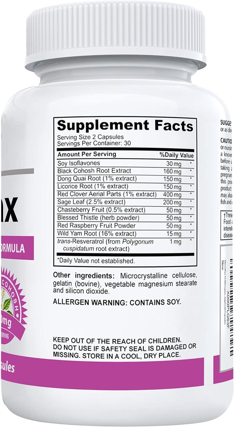 MenoMax 1 Menopause Relief Supplement Black Cohosh, Dong Quai, Vitex