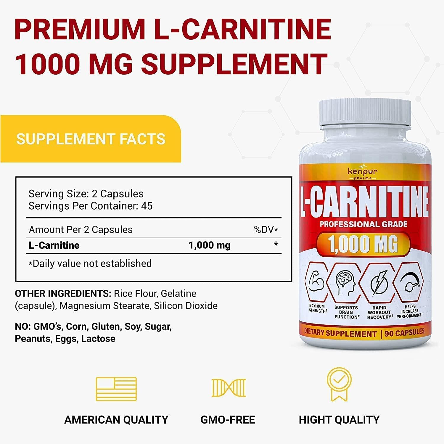 (2Pack) LCarnitine 1000mg Capsules for Increased Energy, Better Athletic Performance, Stamina