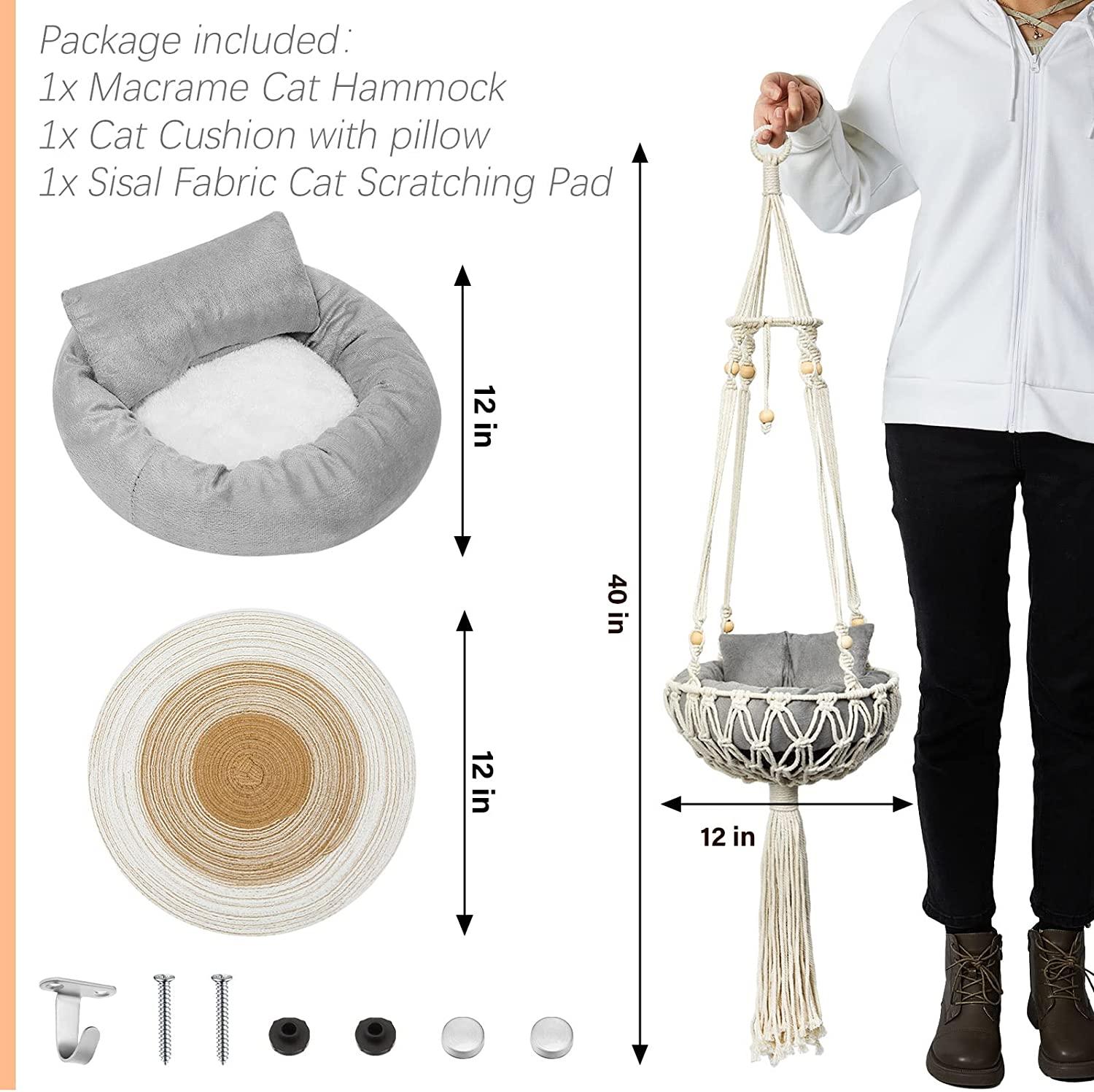 Pcs Macrame Cat Hammock Set Boho Hanging Cat Bed, Scratcher