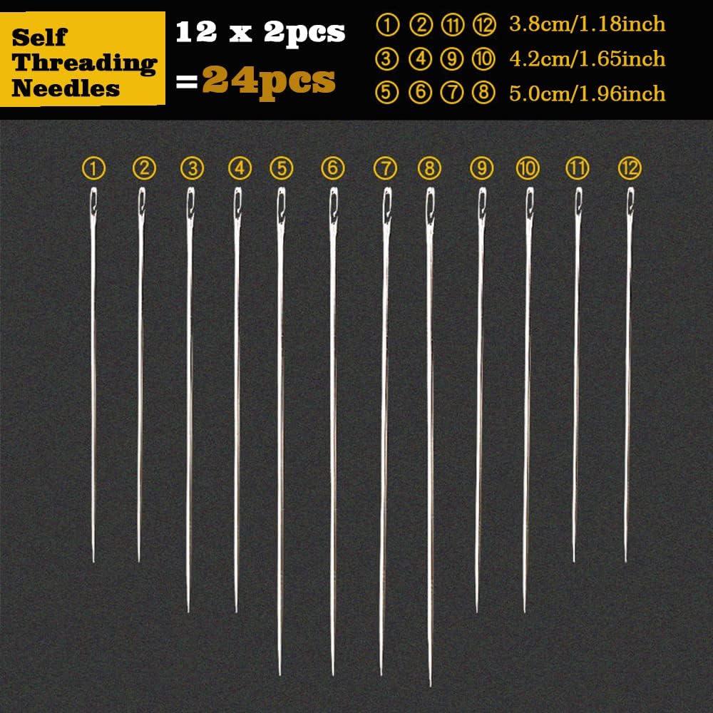 24 Pcs Hand Sewing Needles Self-threading Needles Assorted Sizes Side  Opening Thread Sewing Needles