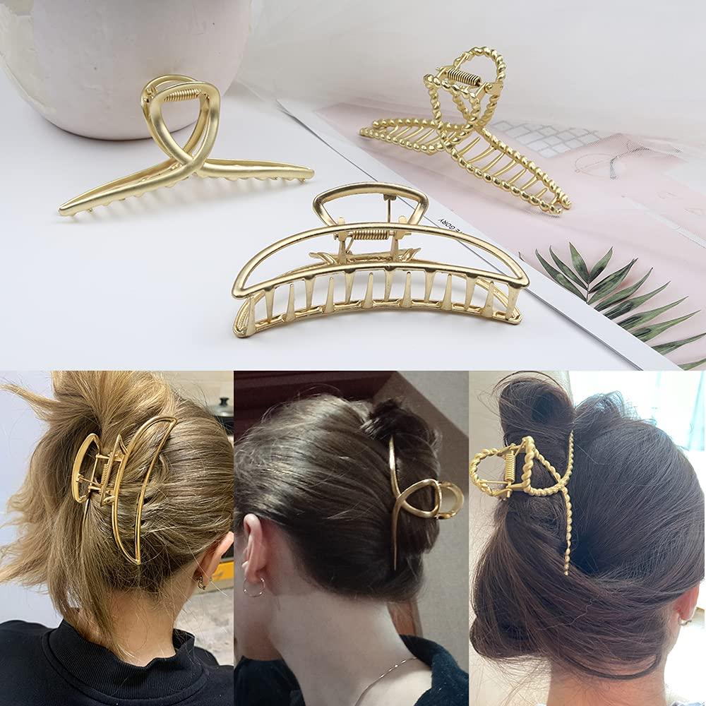 3 Pack Metal Hair Claw Clips, Nonslip Gold Hair Clips, Large Strong Hold  Jaw Hair Clamps, Large Hair Clips for Thick Hair, Hair Catch Barrette Jaw  Clamp Hair Claws Hairpins Hair Accessories