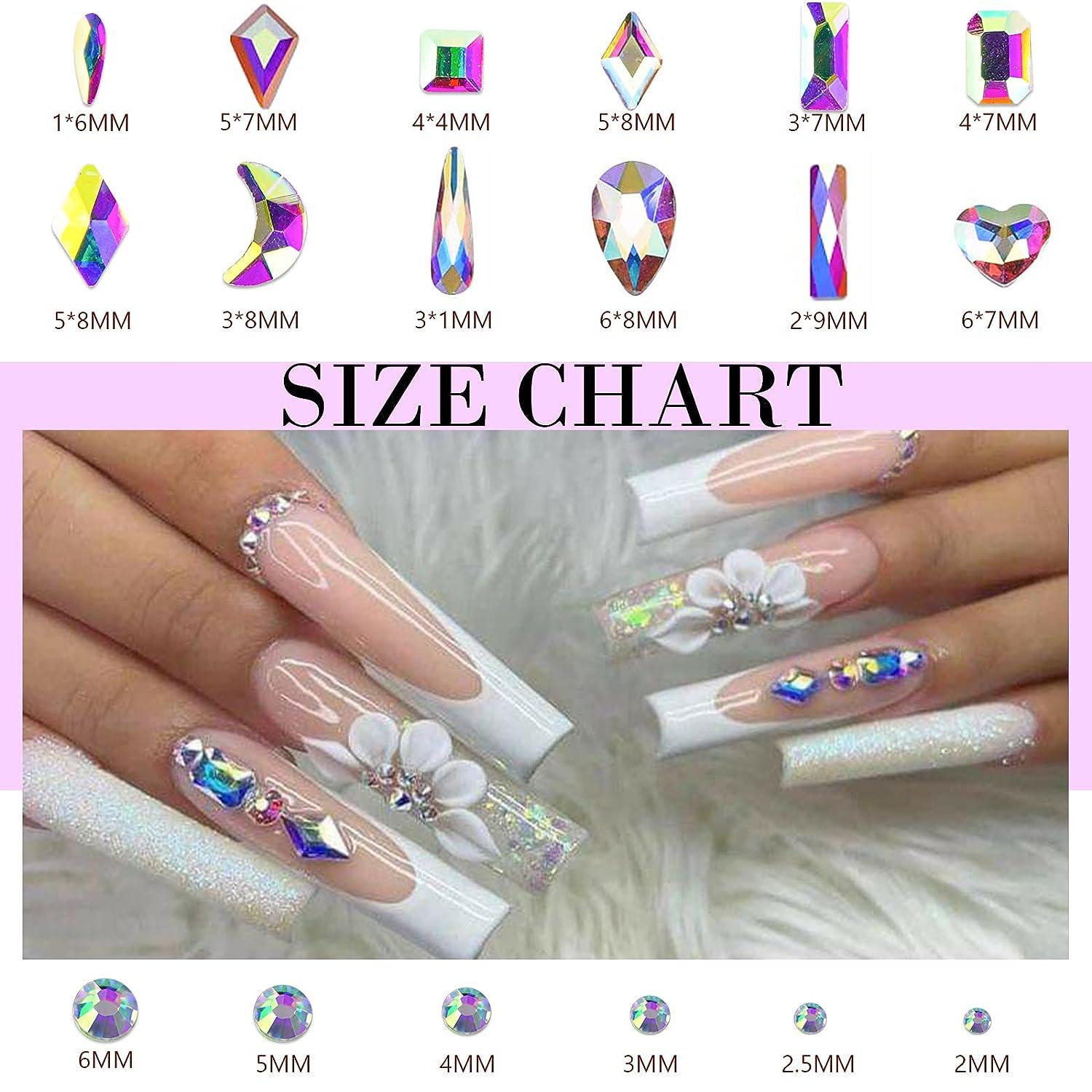 Canvalite 1820Pcs Rhinestones Nail Gems 12 Styles 3D Glass Crystals Nail  Charms Shiny Multi Shape Flatback Nail Rhinestones for Nail Art with  Rhinestones Picker and Tweezers for DIY Nail Art Multi shape-ab