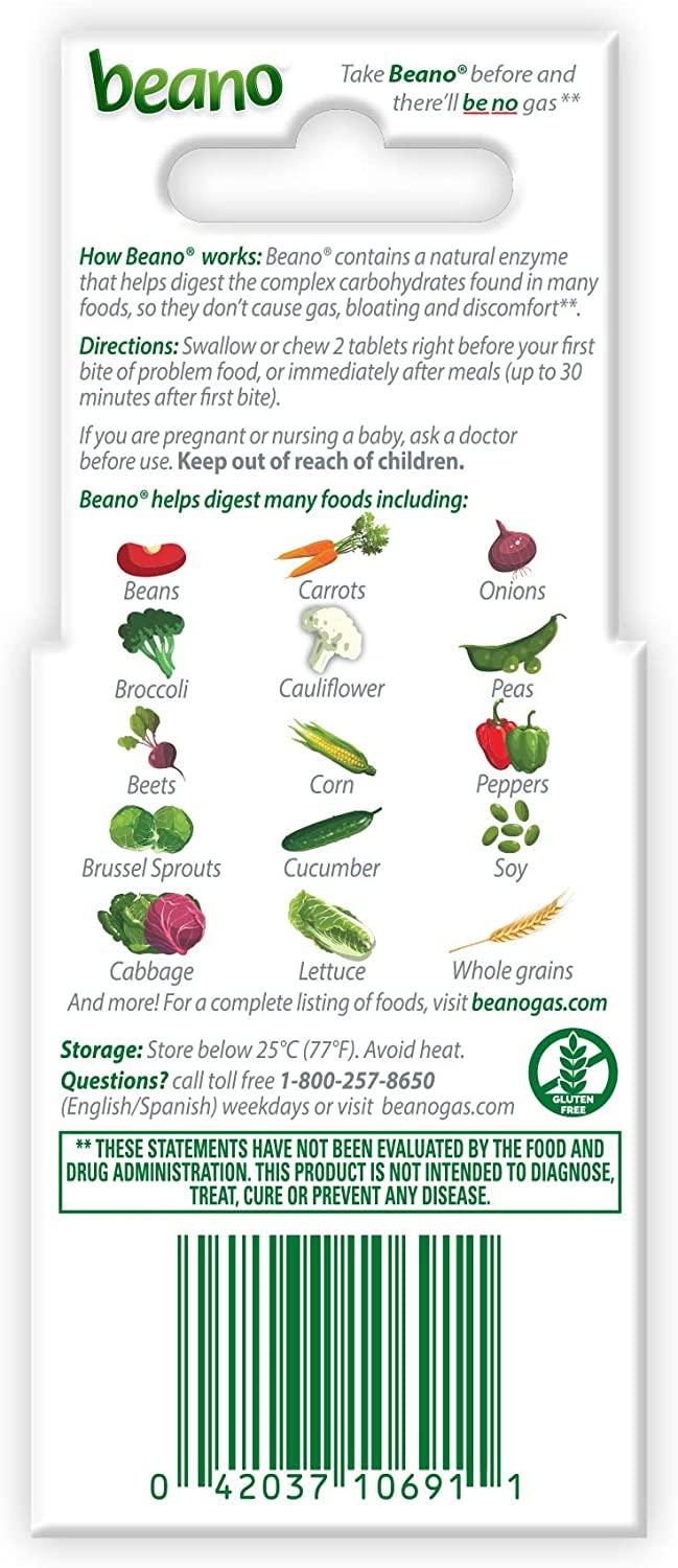 beano To Go Gas Prevention Bloating Relief 12 Tablets To Go Tablets