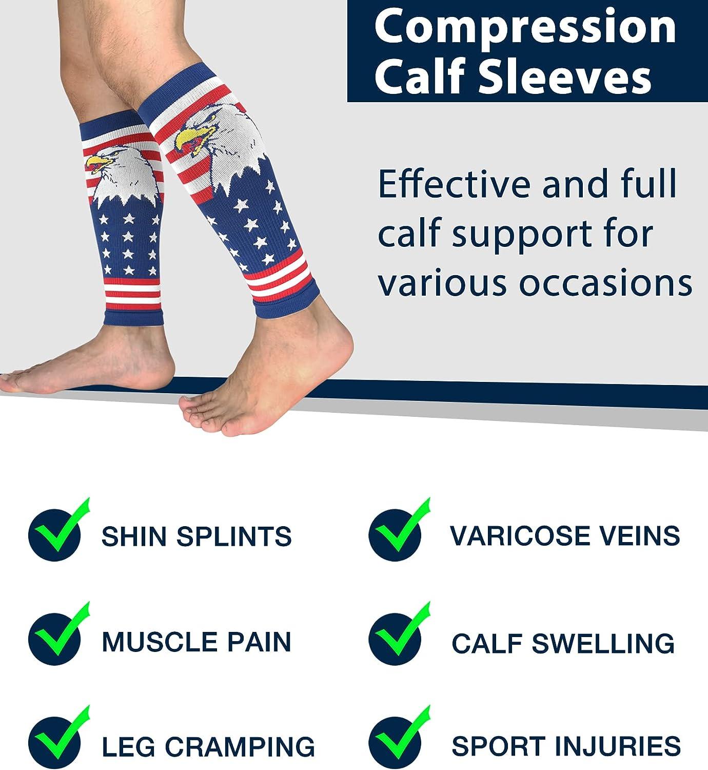 BUENWAZ Calf Compression Sleeve for Men, Patriotic Footless Compression  Socks, Treatment for Varicose Vein, Shin Splints and Leg Pain, 20-30mmHg  Eagle - L/Xl