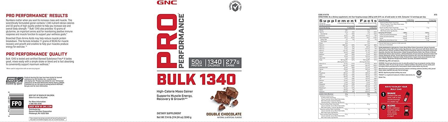 GNC Pro Performance Bulk 1340 - Vanilla Ice Cream, 9 Servings, Supports  Muscle Energy, Recovery and Growth