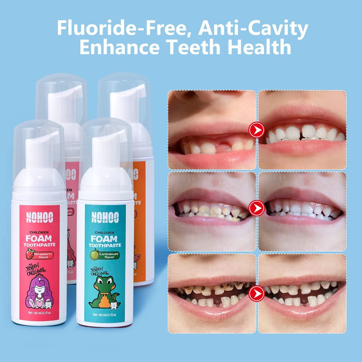 NOHOO Kids Foam Fruit Toothpaste Fluoride Free Natural Formula for