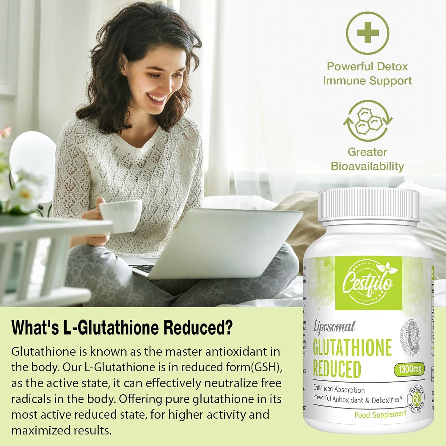 Cestfilo Liposomal Glutathione Reduced 1300 mg Active Form L Glutathione  Reductase (GSH) Powerful Antioxidant for Optimal Cell Protection (60 Count  (Pack of 3)) | Buy Now with Express International Delivery