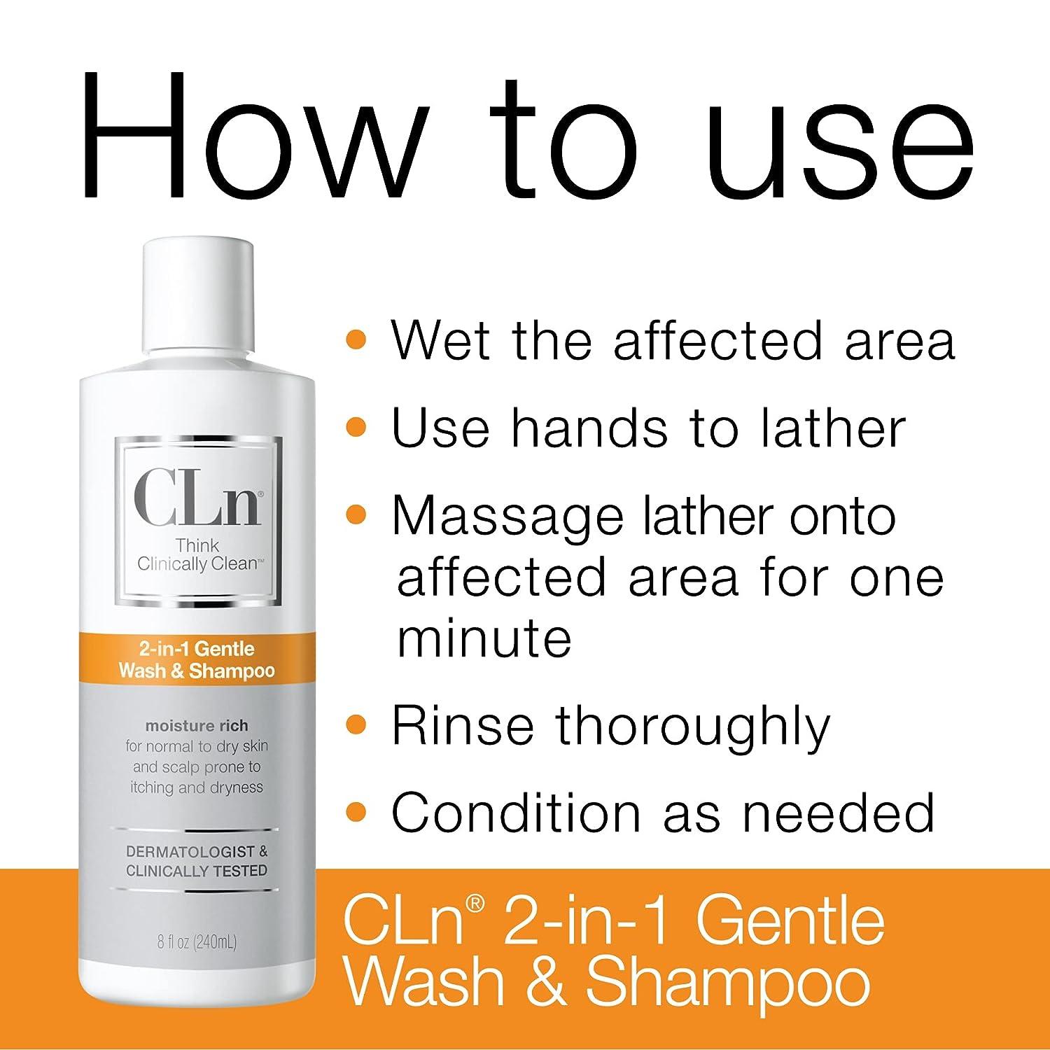 CLn 2-in-1 Gentle Wash & Shampoo - Multi-functional Cleanser with Glycerin  to Moisturize & Soothe Skin for Dry to Normal to Compromised Skin and Scalp  Prone to Redness Itching Dryness and Razor