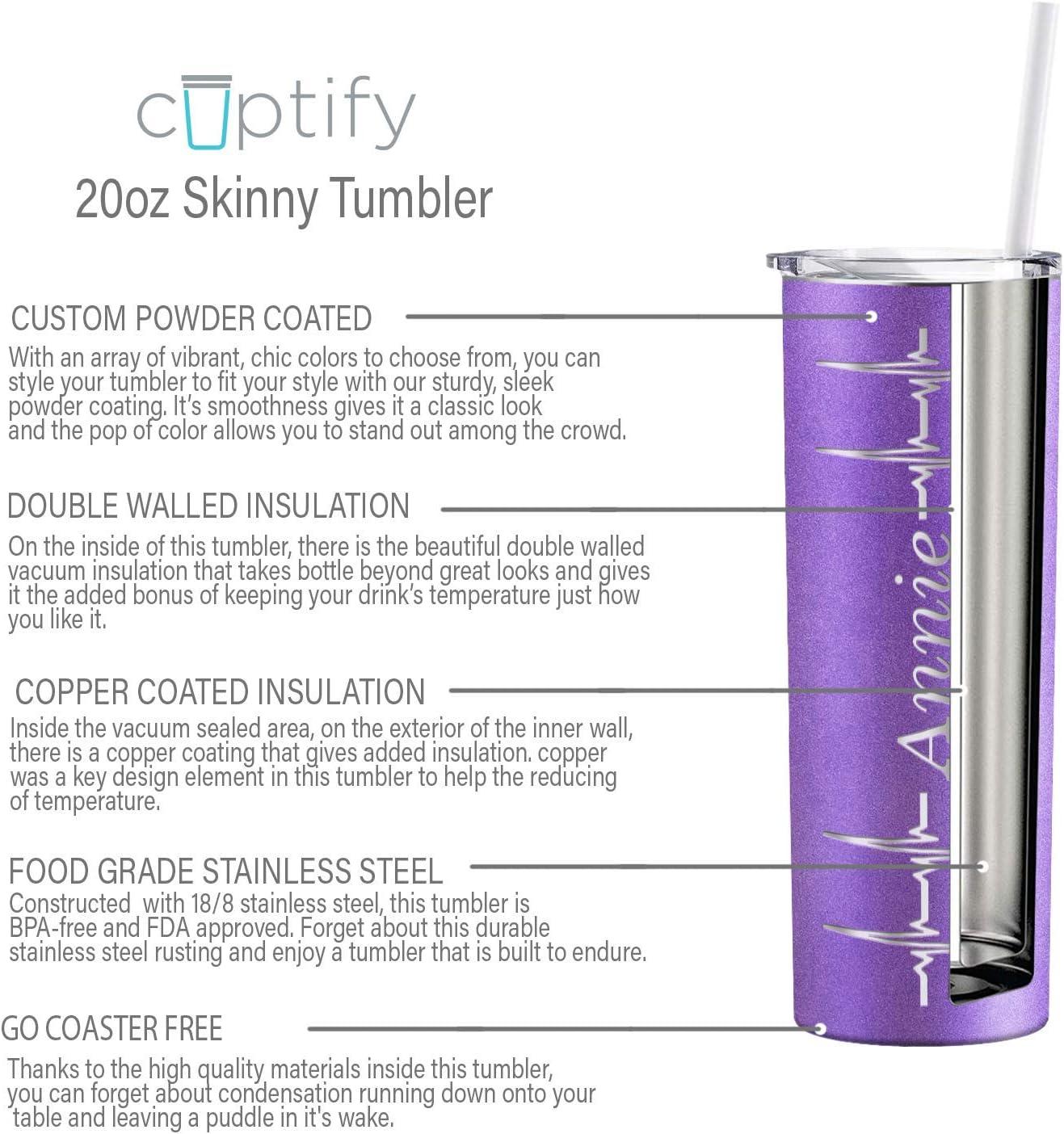 Personalized Glitter Stainless Steel Skinny Tumbler with Straw