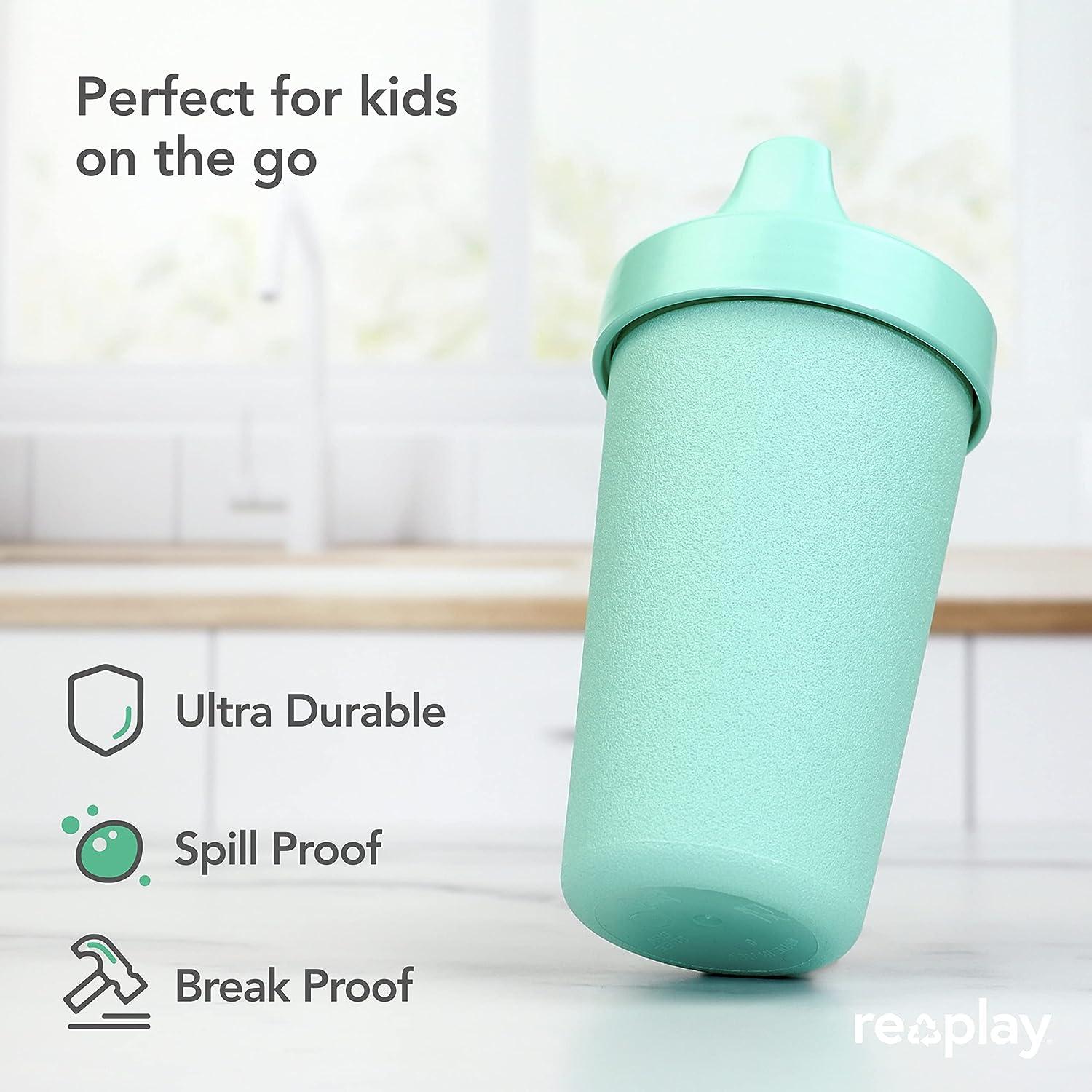 Re Play 4pk - 10 oz. No Spill Sippy Cups for Baby Toddler and Child Feeding  in Sky Blue Aqua Navy Blue and Teal - BPA Free - Made in USA from
