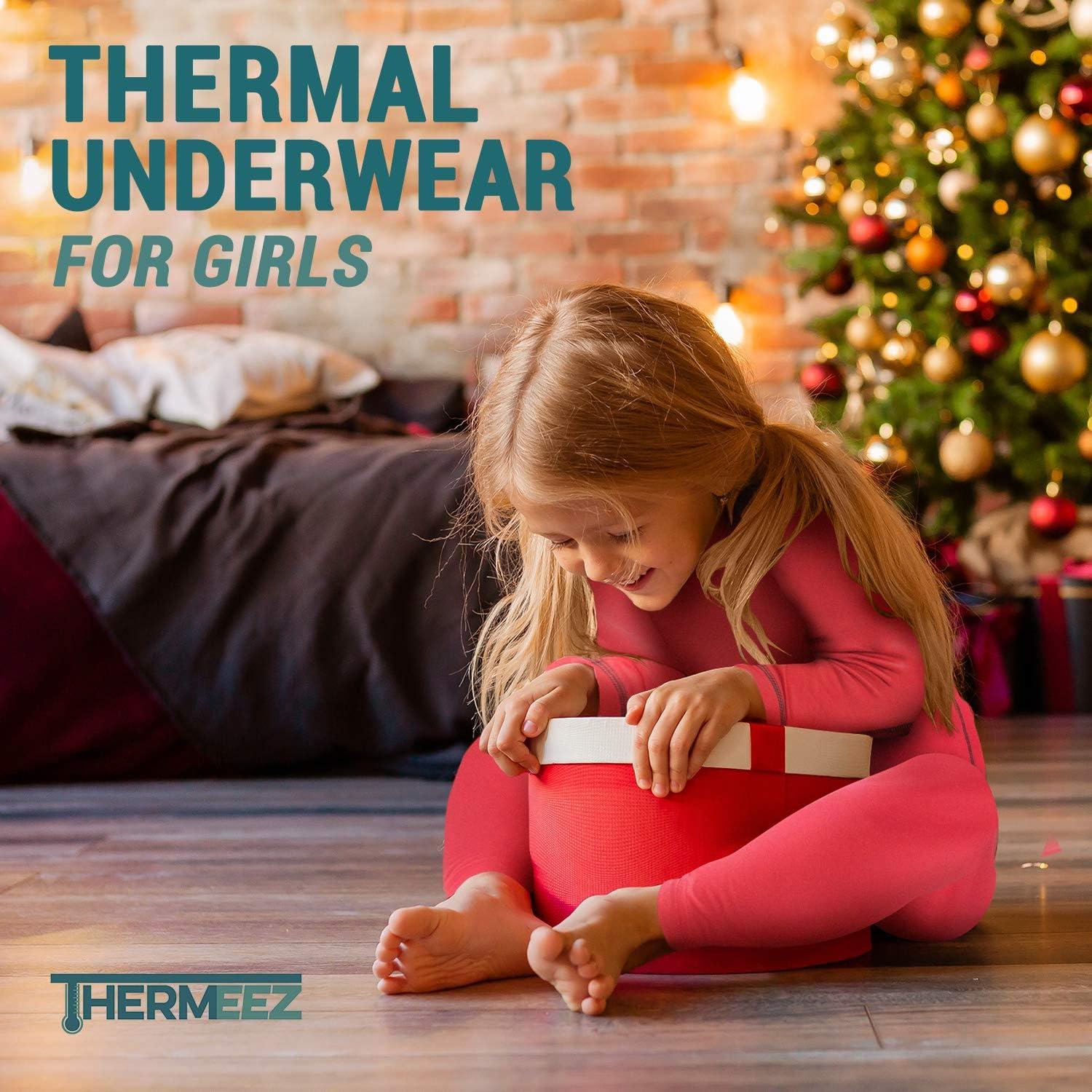 Thermal Underwear for Girls (Thermal Long Johns) Sleeve Shirt & Pants Set, Base  Layer w/Leggings Bottoms Ski/Extreme Cold Black Small