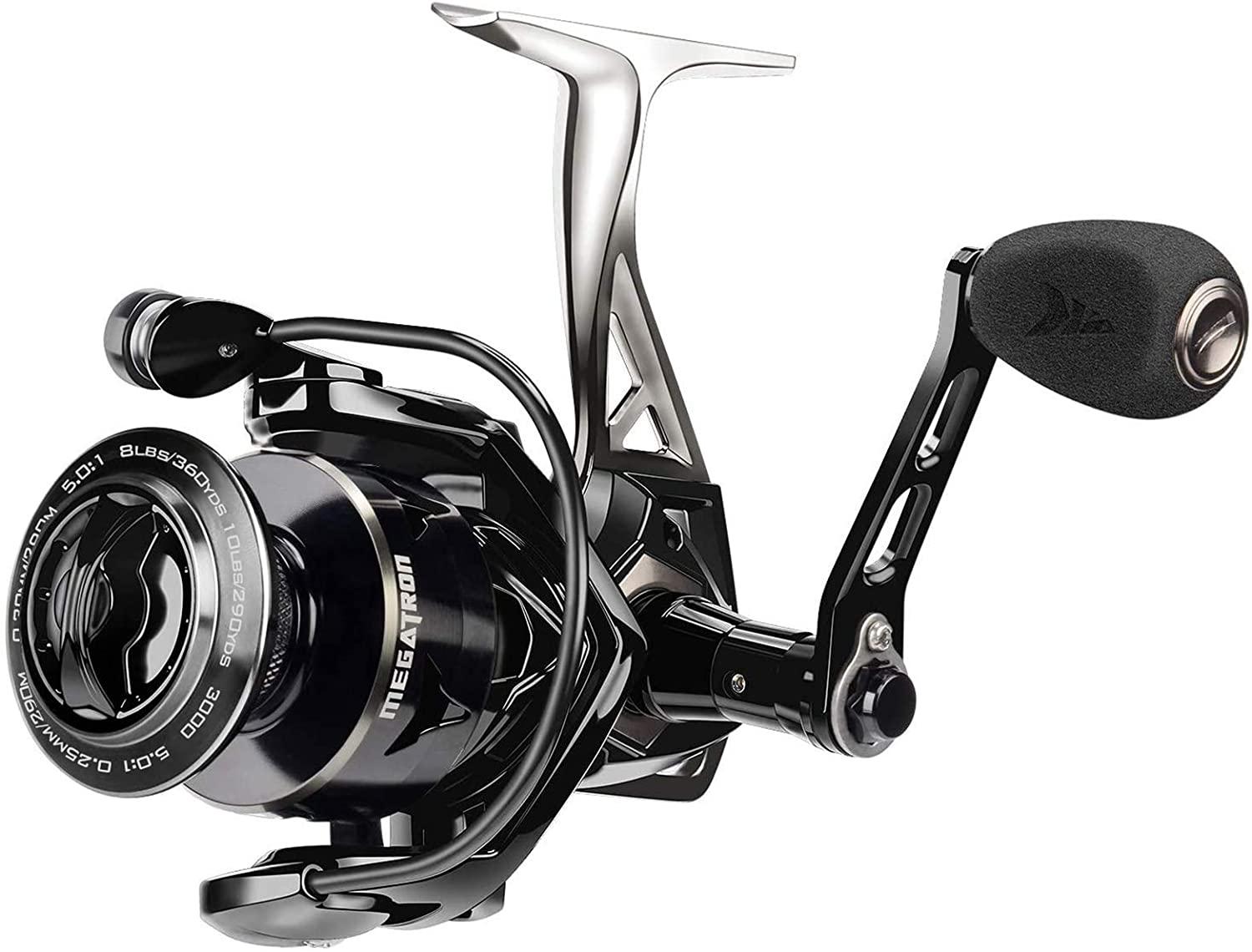 KastKing Megatron Spinning Reel, Great Saltwater Spinning Fishing Reel,  Rigid Aluminum Frame 7+1 Double-Shielded Stainless-Steel BB, Over 30 lbs.  Carbon Drag, CNC Aluminum Spool & Handle : : Sports, Fitness &  Outdoors