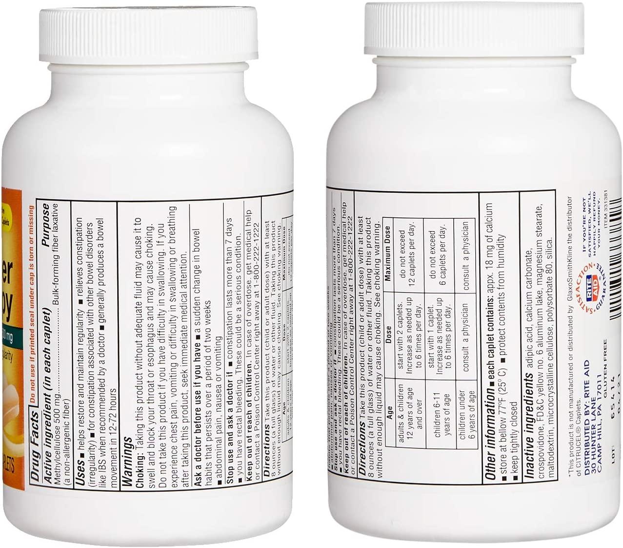 Rite Aid Fiber Therapy Soluble Fiber Supplement 200 Caplets 500mg