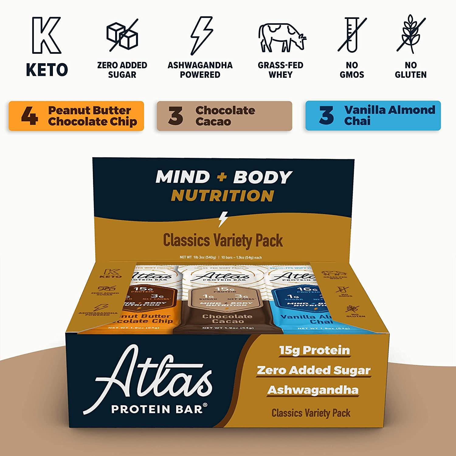 Atlas Mind + Body Keto Protein Bar Classics Variety Keto Bars Low Carb Protein Bars High