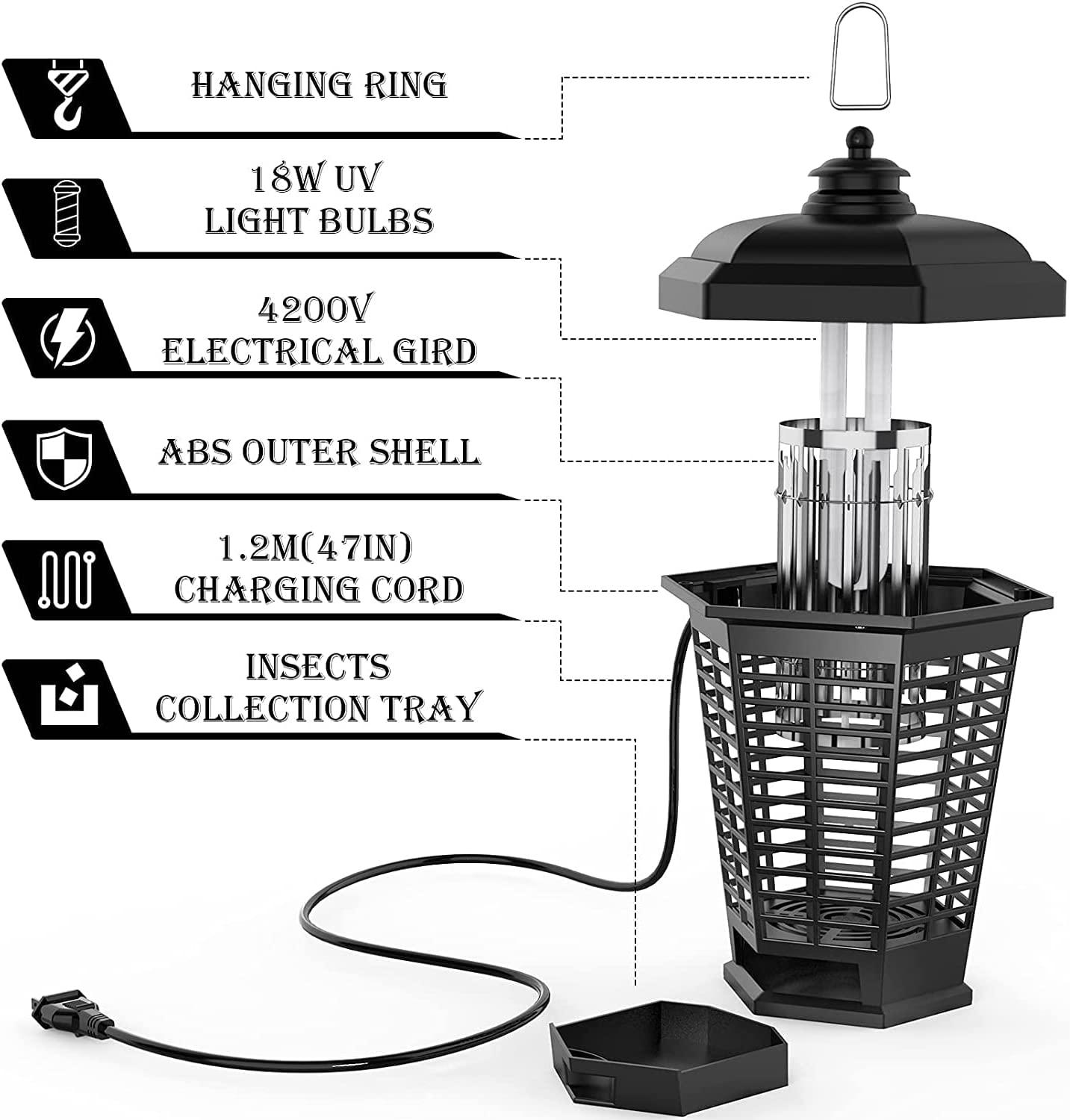 JCHOPE Fly Traps Indoors, 4200V Electric Mosquito Trap Flies ...