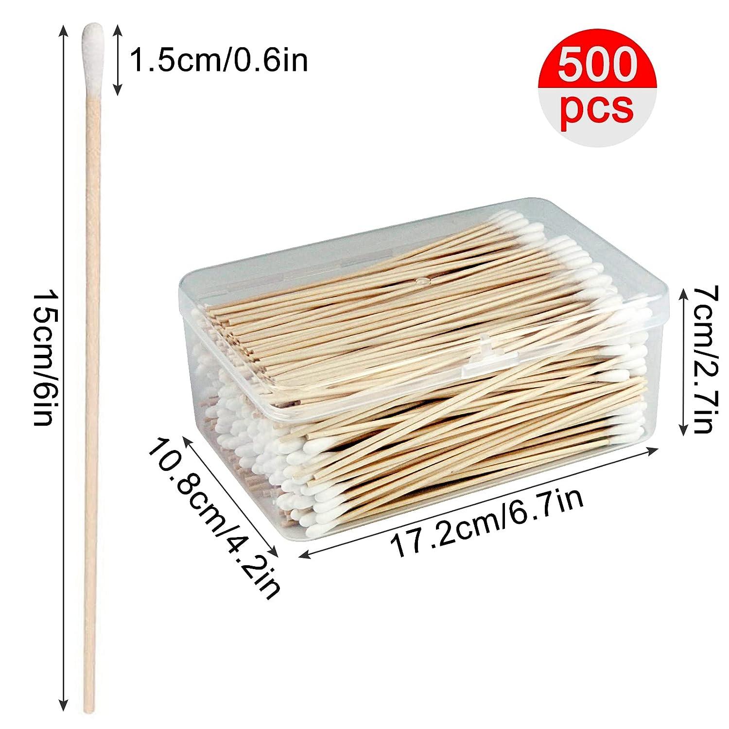 500 PCS 6 Inch Long Cotton Swabs With Reusable Box - 100% Natural  Eco-friendly Cotton Swabs With Wooden Sticks - Non Sterile Cotton Tipped  Applicators For Ear & Gun Cleaning, Makeup Remover