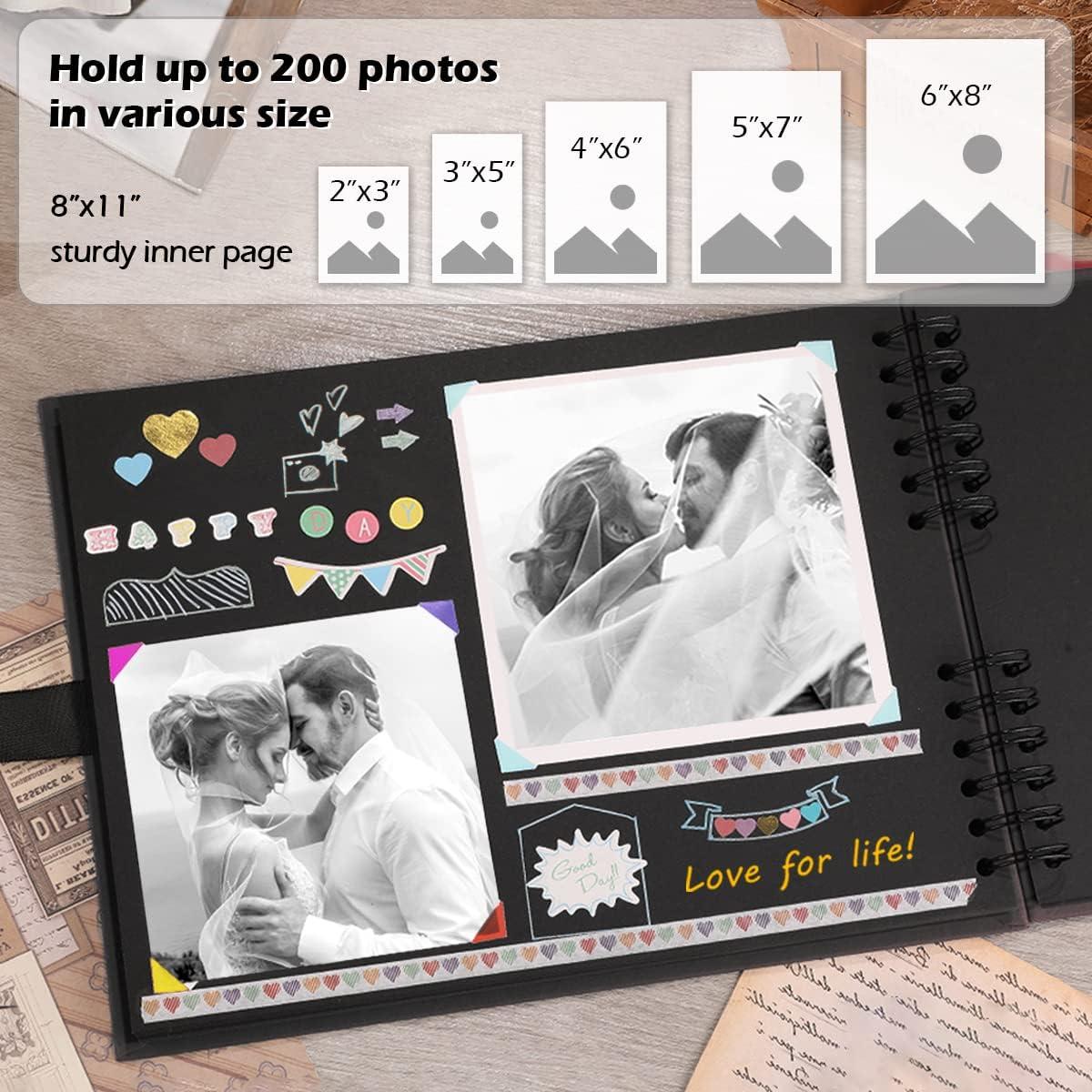 11x8 inch Scrapbook Photo Album, Hardcover Memory Book with 80 Black