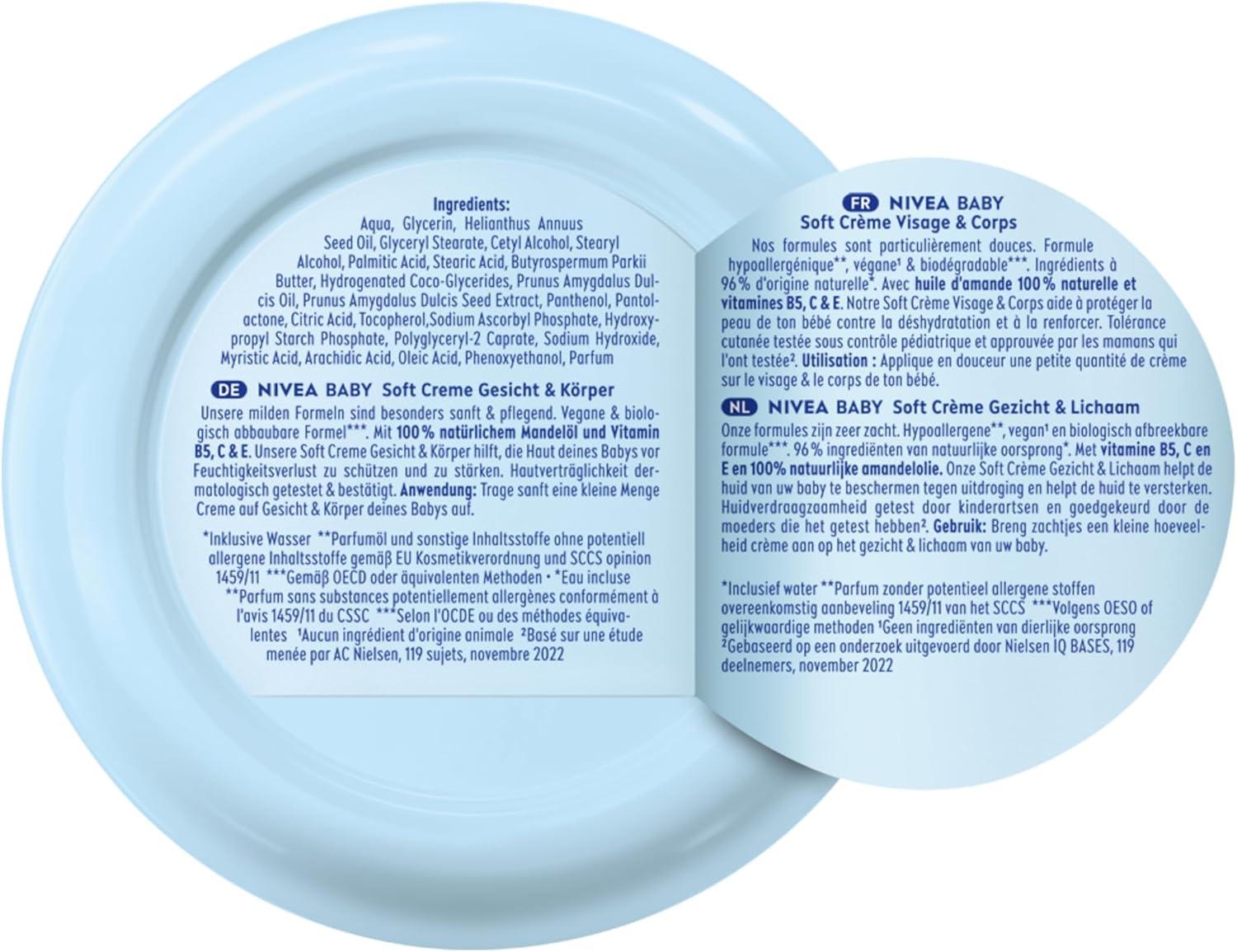 Nivea Baby Soft Crema Corpo E Viso 200 Ml (Confezione Da 3) – Protezione Quotidiana 0% Alcol, 24 Ore Idratazione, Ipoallergenica, Con Calendula