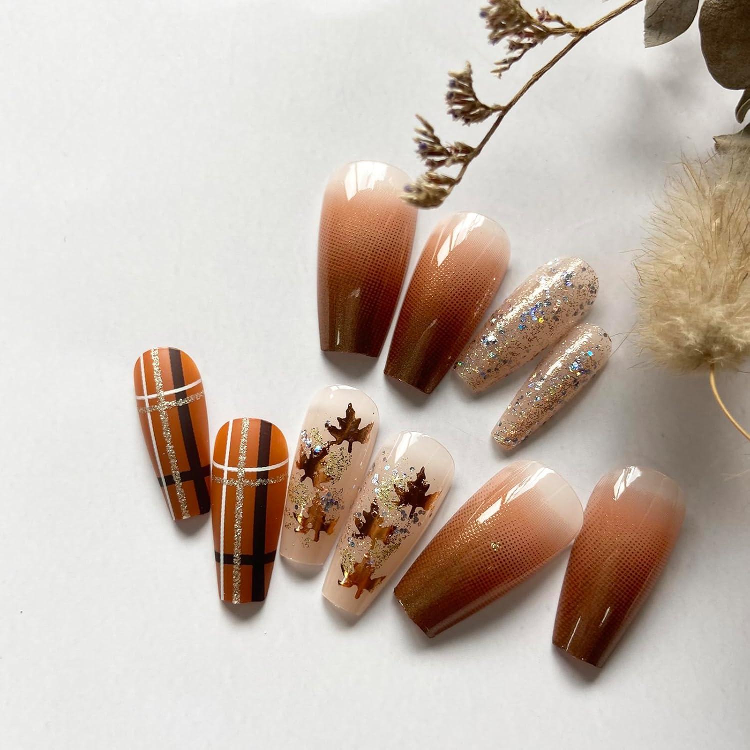 Brown Gradient Glossy Nails for Fall