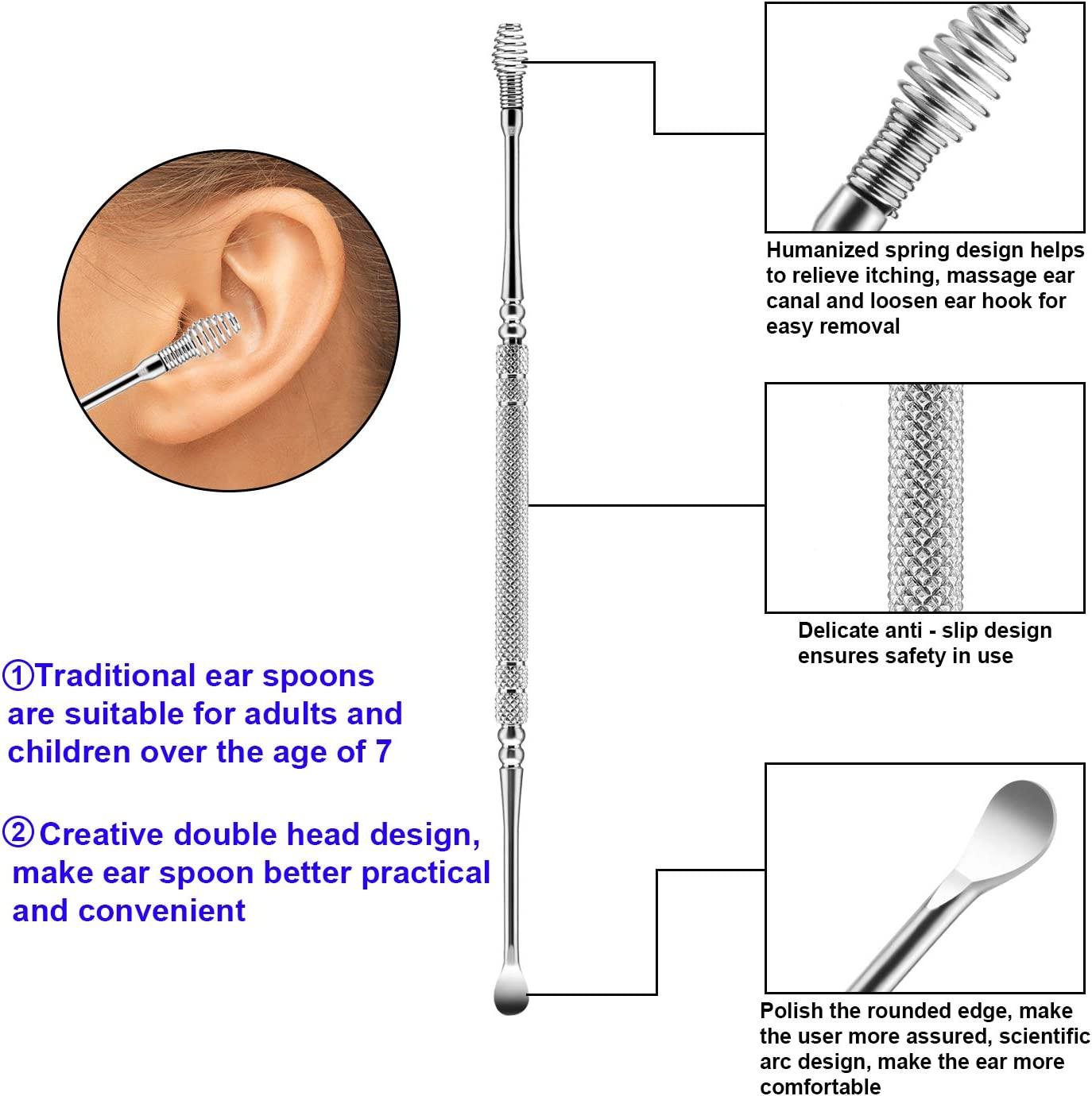 Earwax Remover Tool 4 Pieces LED Earwax Spoon Safe Ear Pick Spoon and