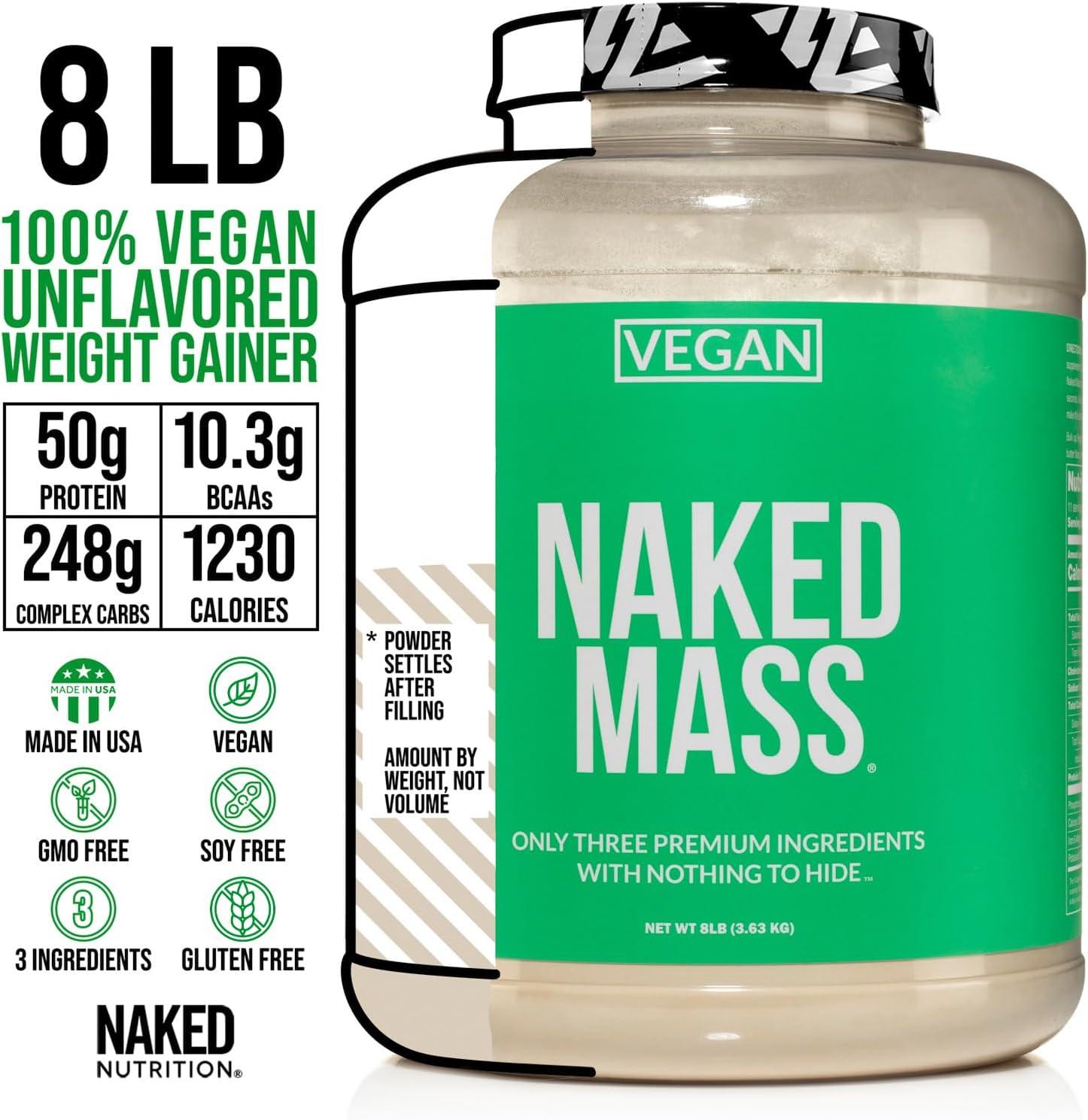 Naked Vegan Mass - 8lb Natural Weight Gainer Protein Powder | GMO-Free,  Gluten-Free, Soy-Free & Dairy-Free | 1230 Calories