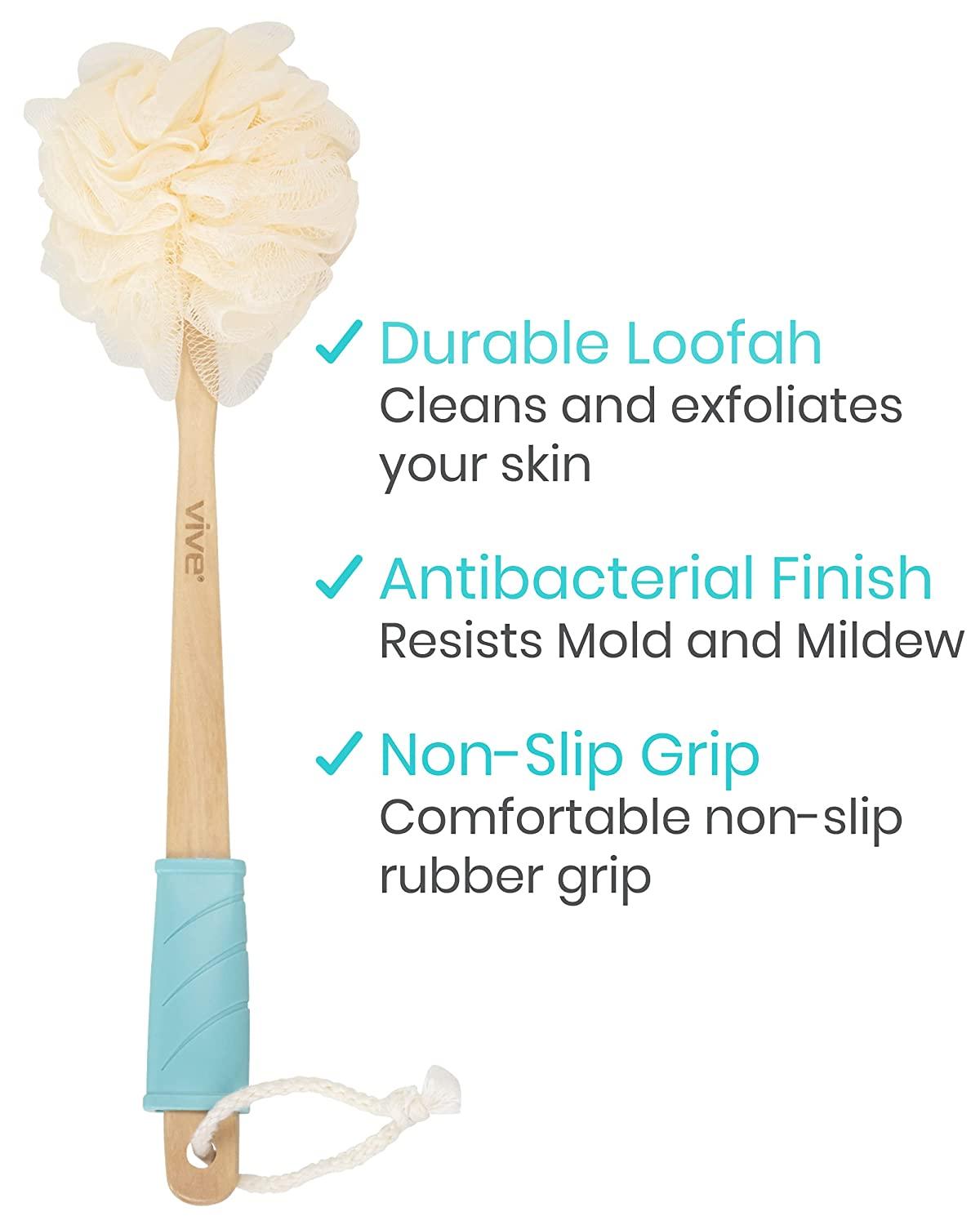 Vive Loofah Sponge Back Scrubber Men Women Long Handled Exfoliating