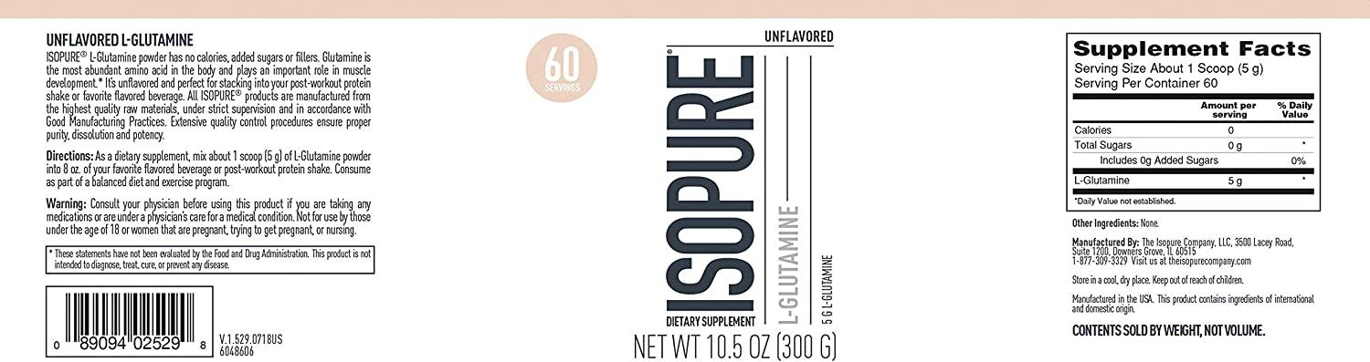 Isopure L-Glutamine Unflavored 10.5 oz (300 g)