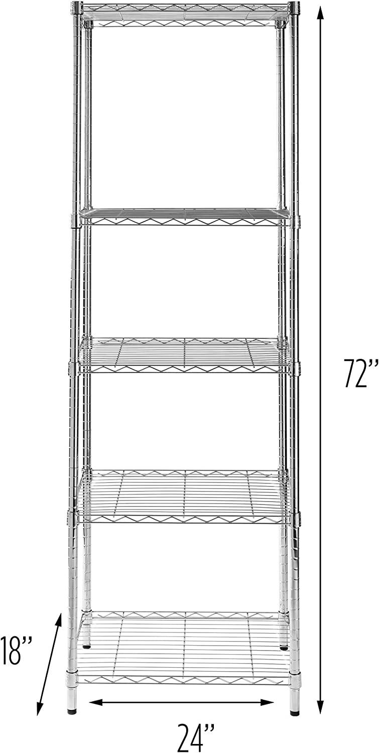 HoneyCanDo SHF01054 5tier chrome shelving unit, 250 lbs