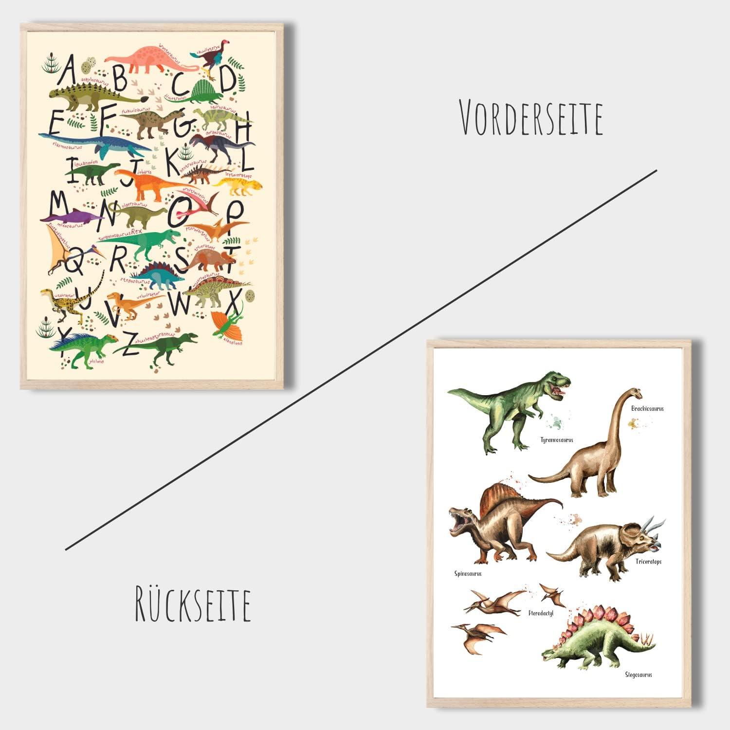 MeinBaby123 Dino Poster Set - 6 Doppelseitige DIN A4 Poster Für Kinderzimmer
