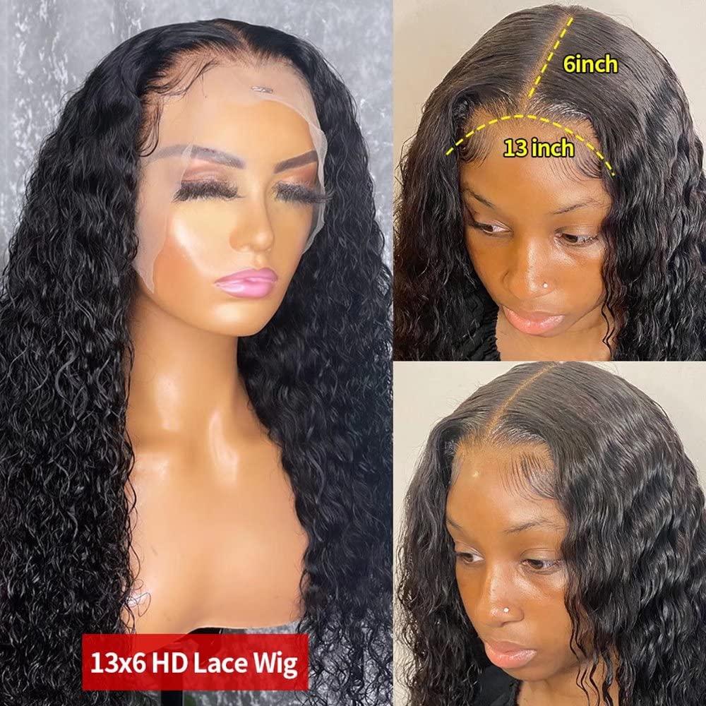 26 inch 13x6 HD Transparent Lace Front Wig Brazilian Water Wave Human Hair  Wigs Deep Part Lace Frontal Wet and Wavy Virgin Human Hair Wigs Pre plucked  Curly Wigs 180% Density 26