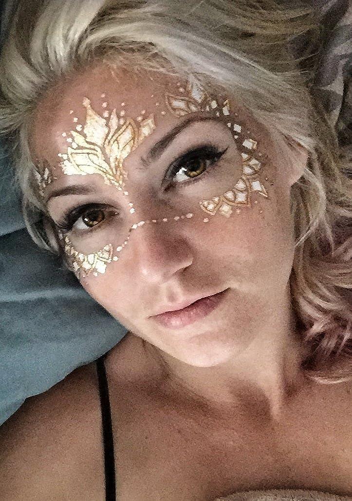 Gold Temporary Tattoos by Golden Ratio Tats Metallic Festival Face Paint  Gold and White Masquerade Tattoos (Wifey Face Mask)